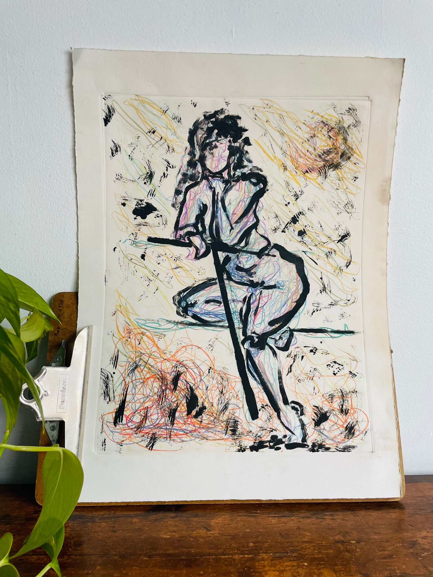 1950s Original Art Mixed Media Painting Sketch - Academic Portrait Study on Paper of Nude Woman