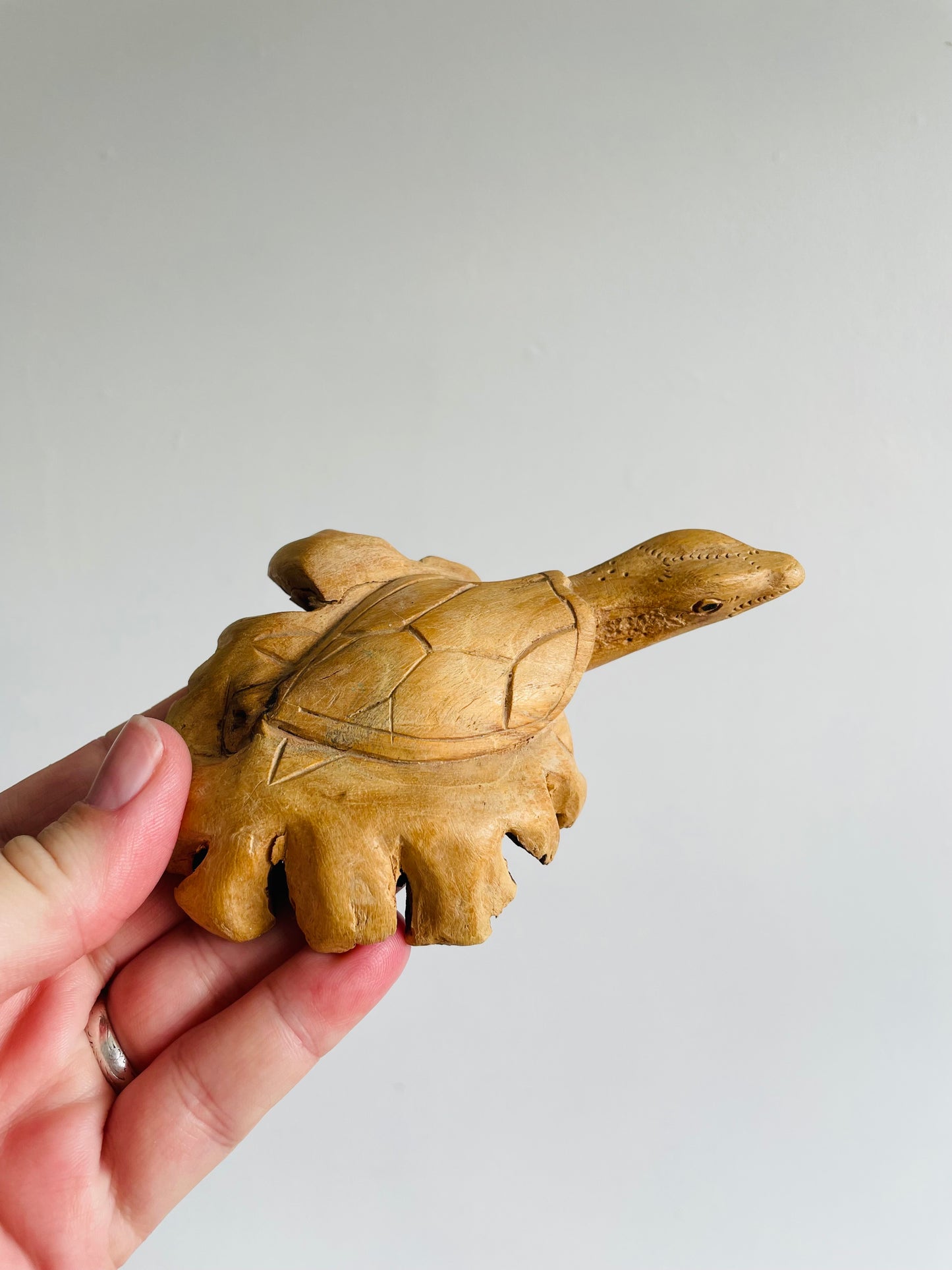 Hand Carved Wooden Turtle Sculpture Figurine