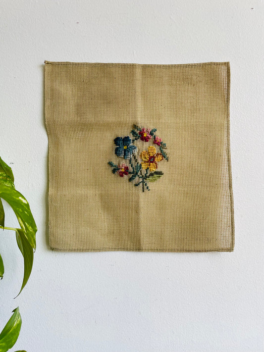 Square Unfinished Needlepoint Embroidery Panel of Flowers - Background Colour Incomplete