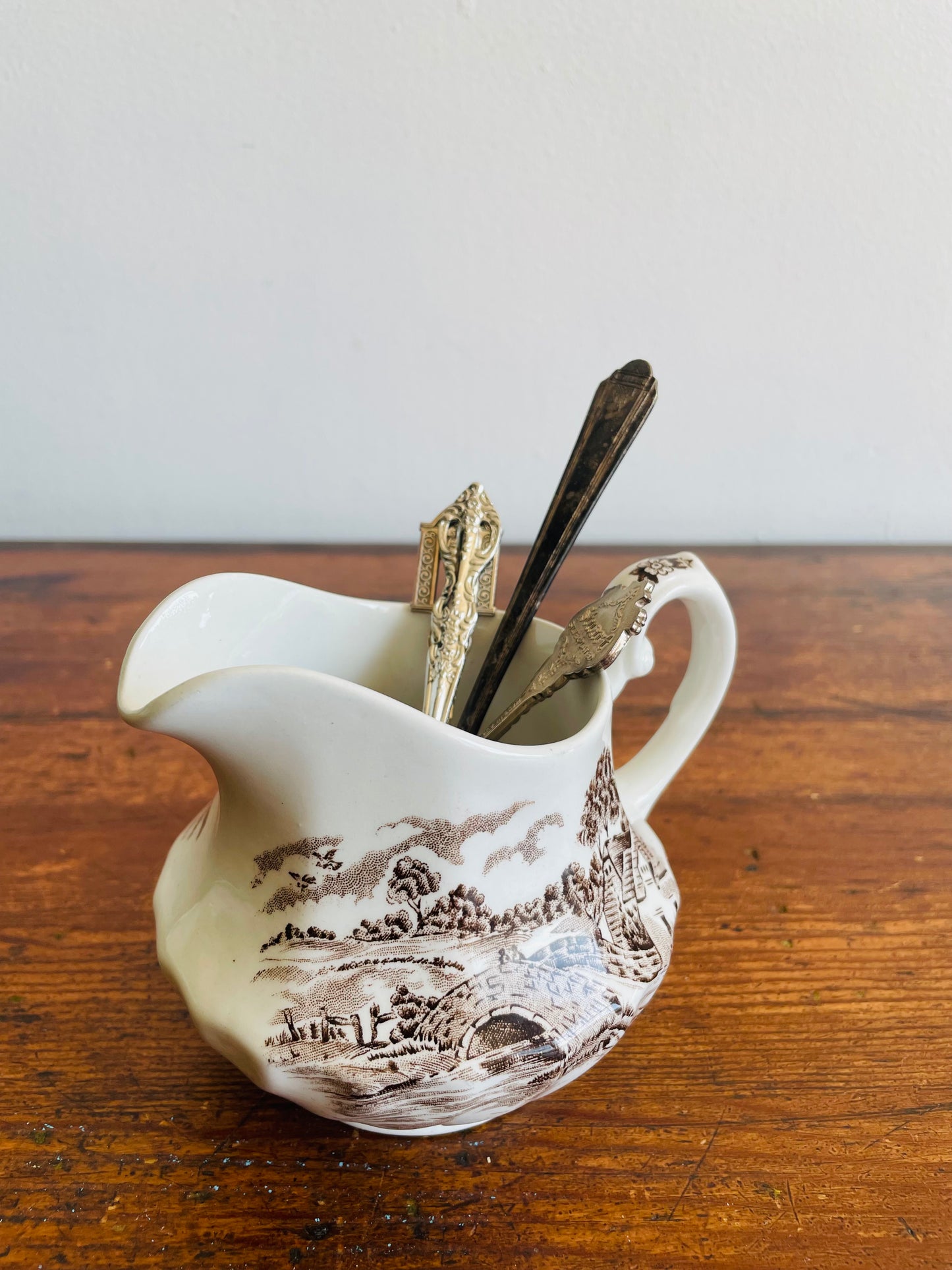 Ridgway Country Days Brown Transferware Creamer Jug - Staffordshire England