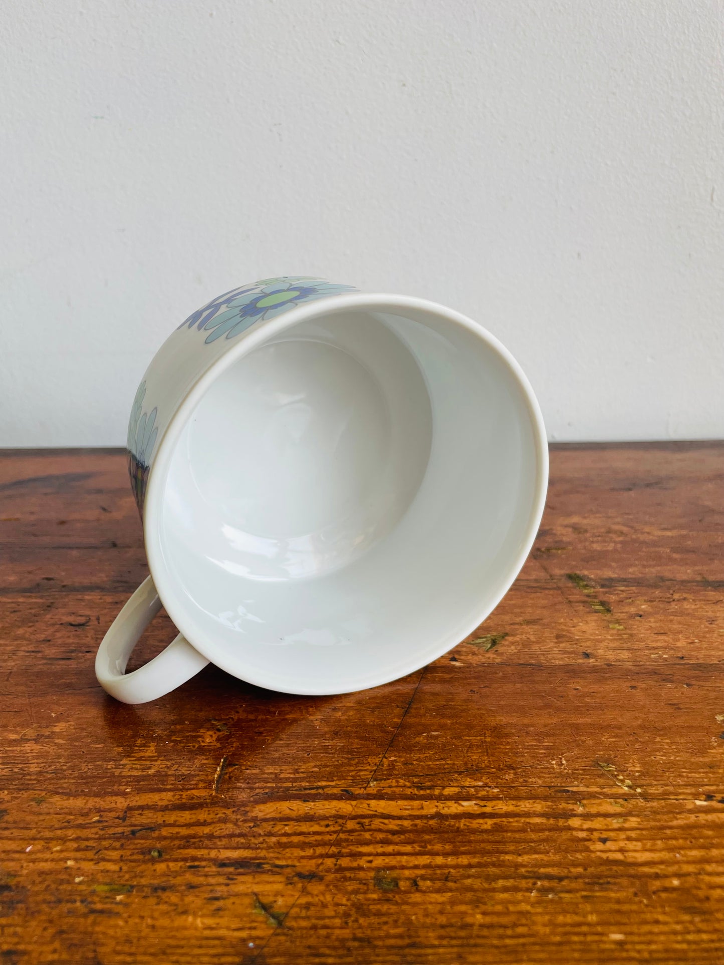 Groovy Soup Bowl with Handle & Blue & Green Flower Power Design - Would Also Make a Great Planter - Made in Japan