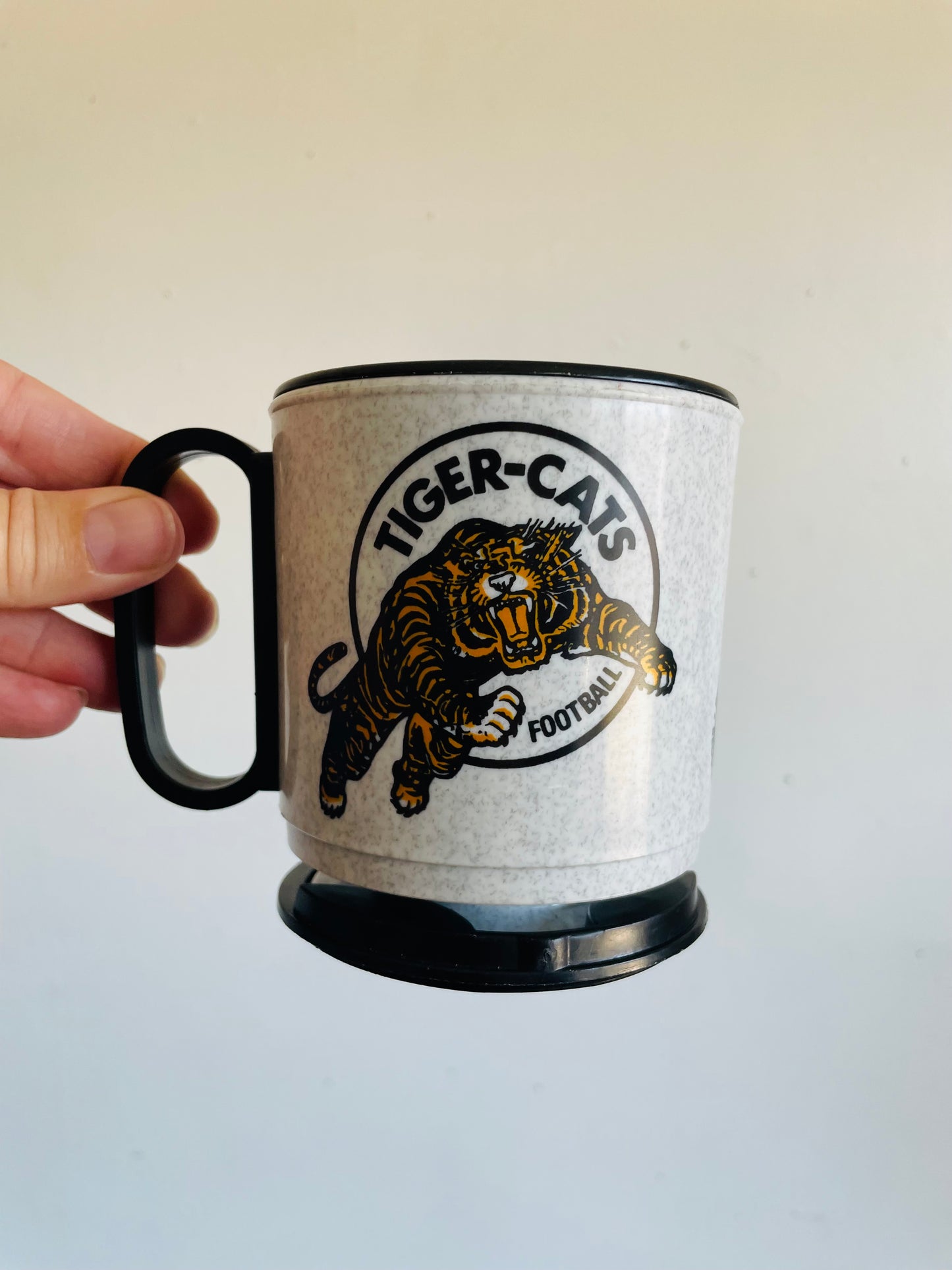 Vintage Hamilton Tiger-Cats Football Plastic Travel Mug with Dashboard Sticky Removable Base