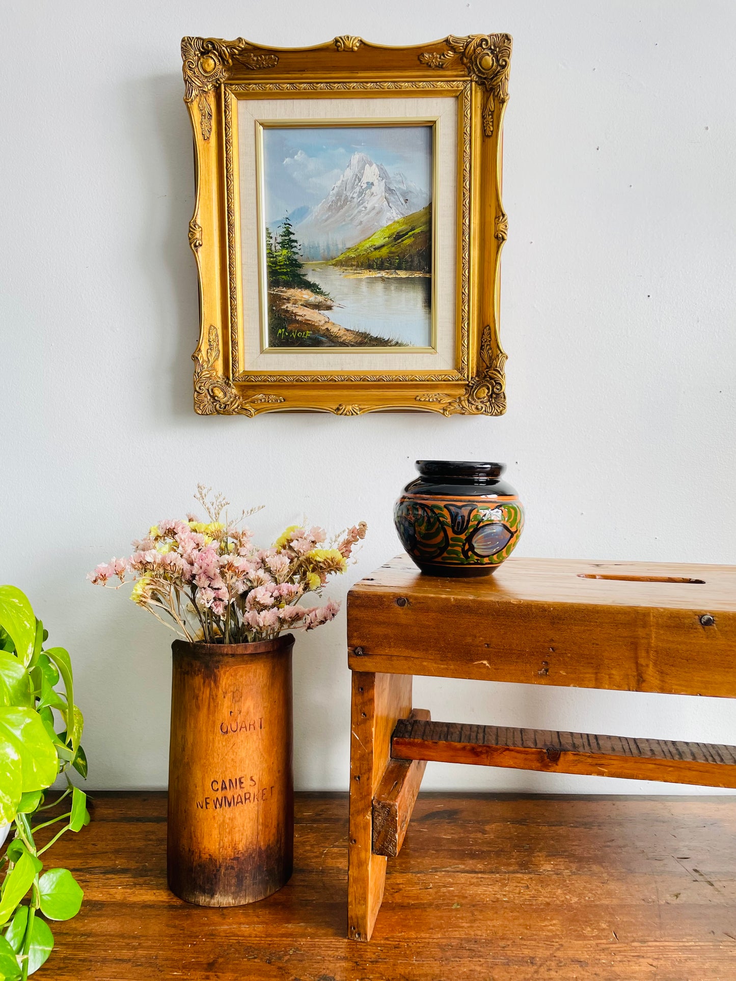 Vintage Wooden Step Stool / Carry Bench - Primitive Rustic Modern Cottage Decor - No Shipping
