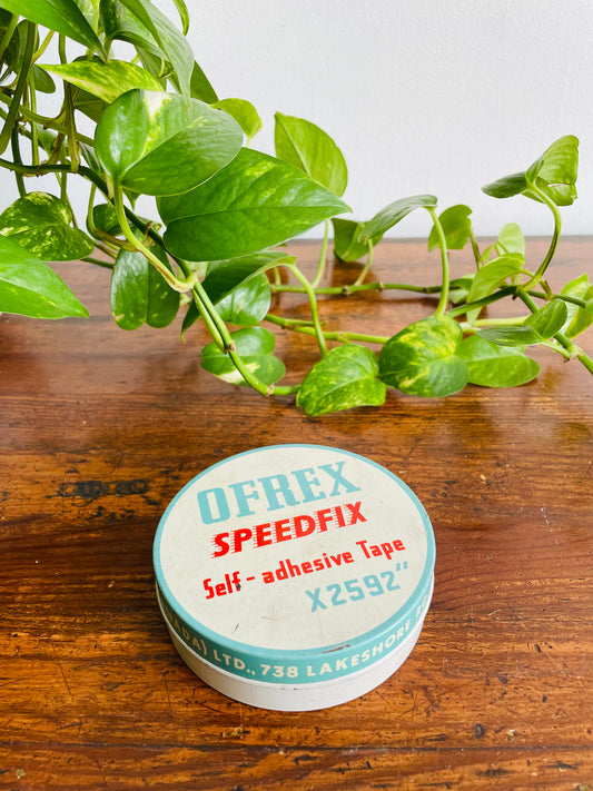 Ofrex Speedfix Toronto Canada Self-Adhesive Tape Container Tin with Lid - Made in England - Perfect for Storing Small Items!