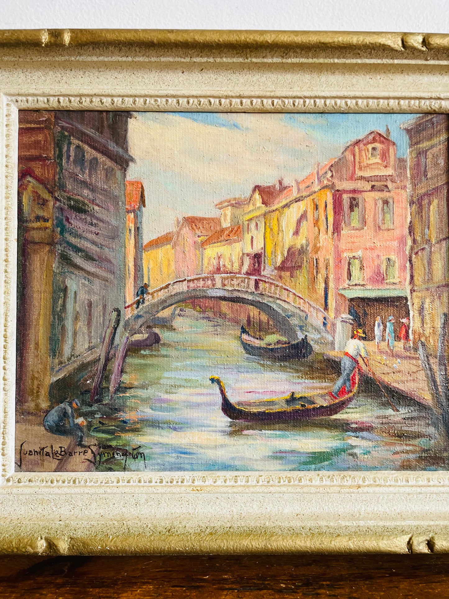 Vintage Original Art Painting Signed by Listed Hamilton Artist Juanita LeBarre Symington - "Canal Principal Venice" July 1975 - Original Sketch on Imported Linen Canvas