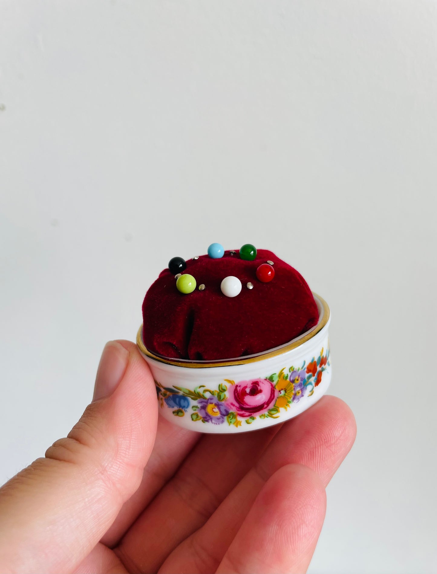 Brand New Vintage Porcelain Sewing Notions Gift Set in Original Box - Reutter Porzellan Germany - Includes Thimble, Pincushion & Needle Holder