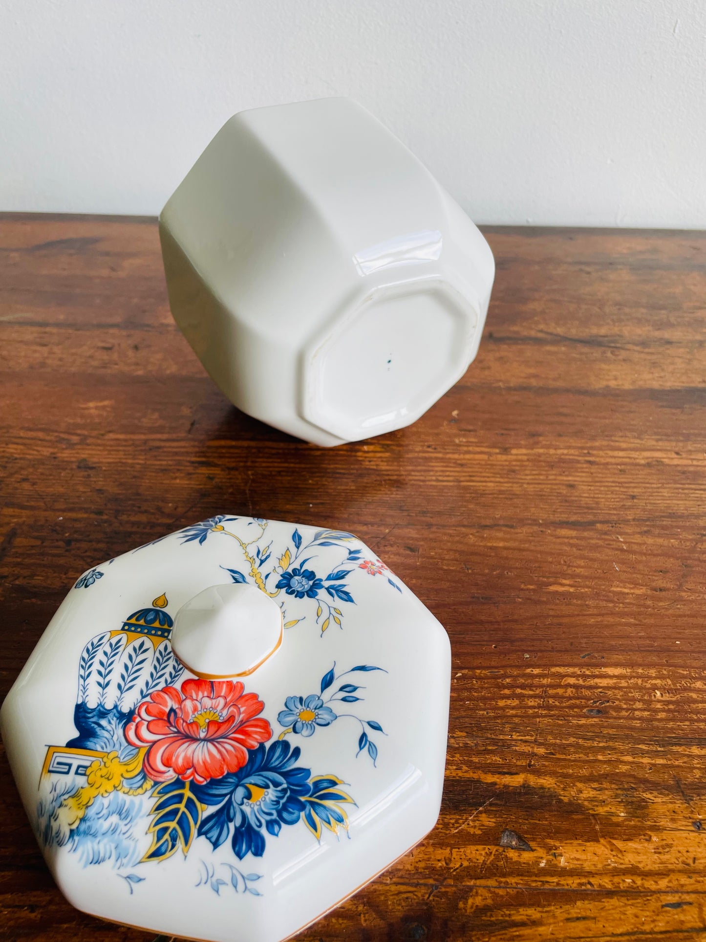 Crown Staffordshire Penang Fine Bone China Octagon Biscuit Canister Jar with Lid