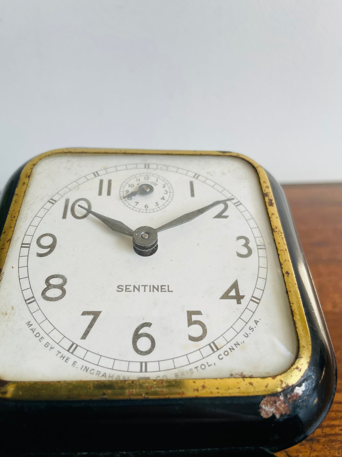 Sentinel Black Metal & Brass Clock - E. Ingraham Co. Bristol Connecticut - As-Is