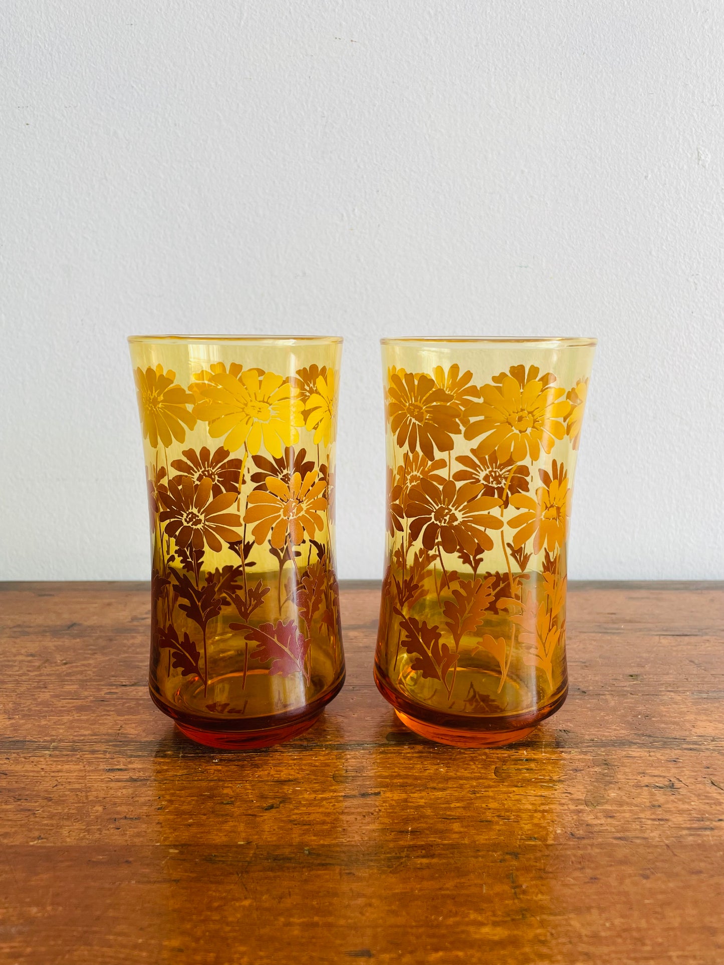 Libbey Amber Ombre Flower Drinking Glasses - Set of 2