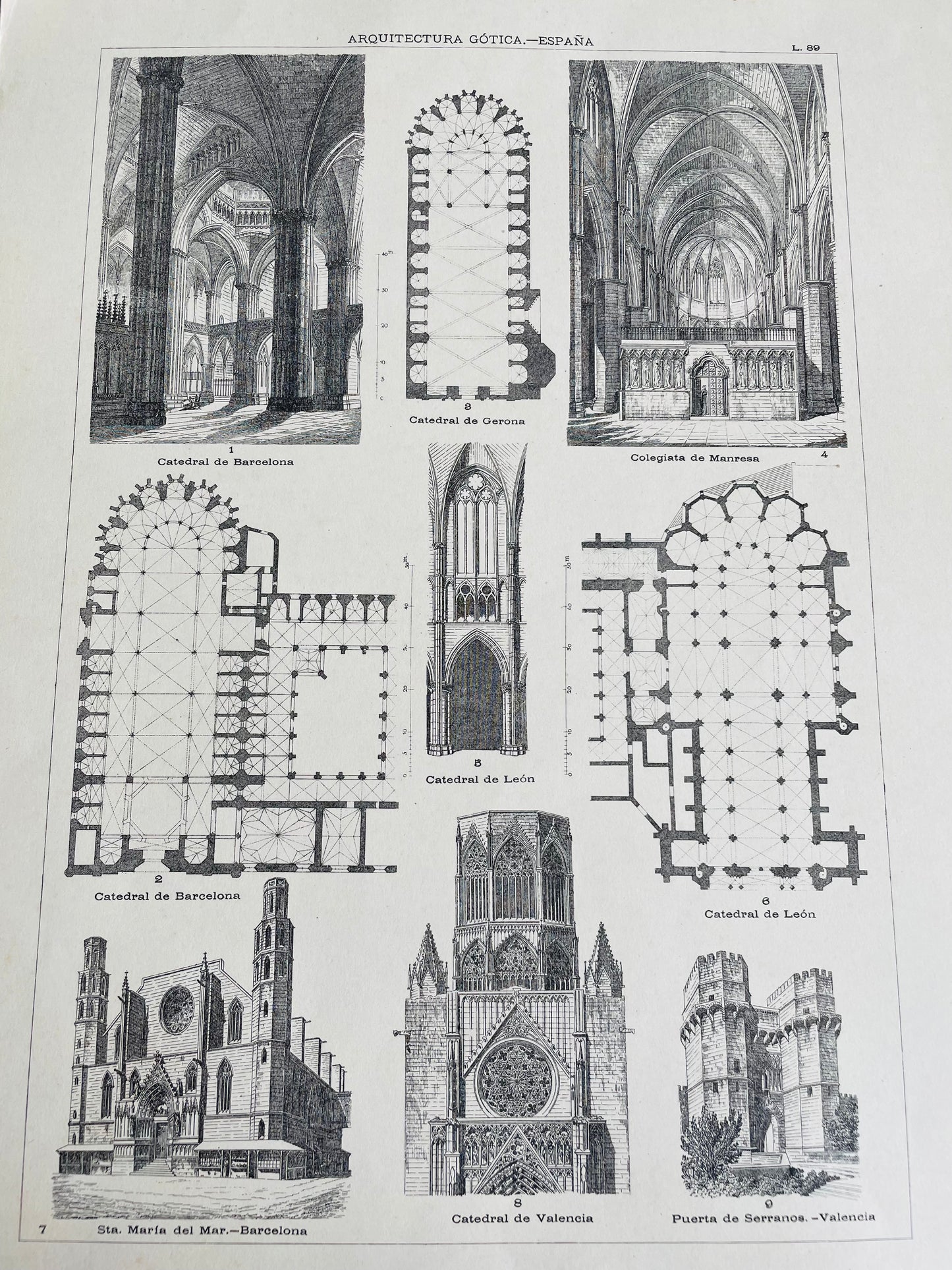 Gothic Architecture of Spain Page Print from Book # 1 - Found in Lisbon, Portugal