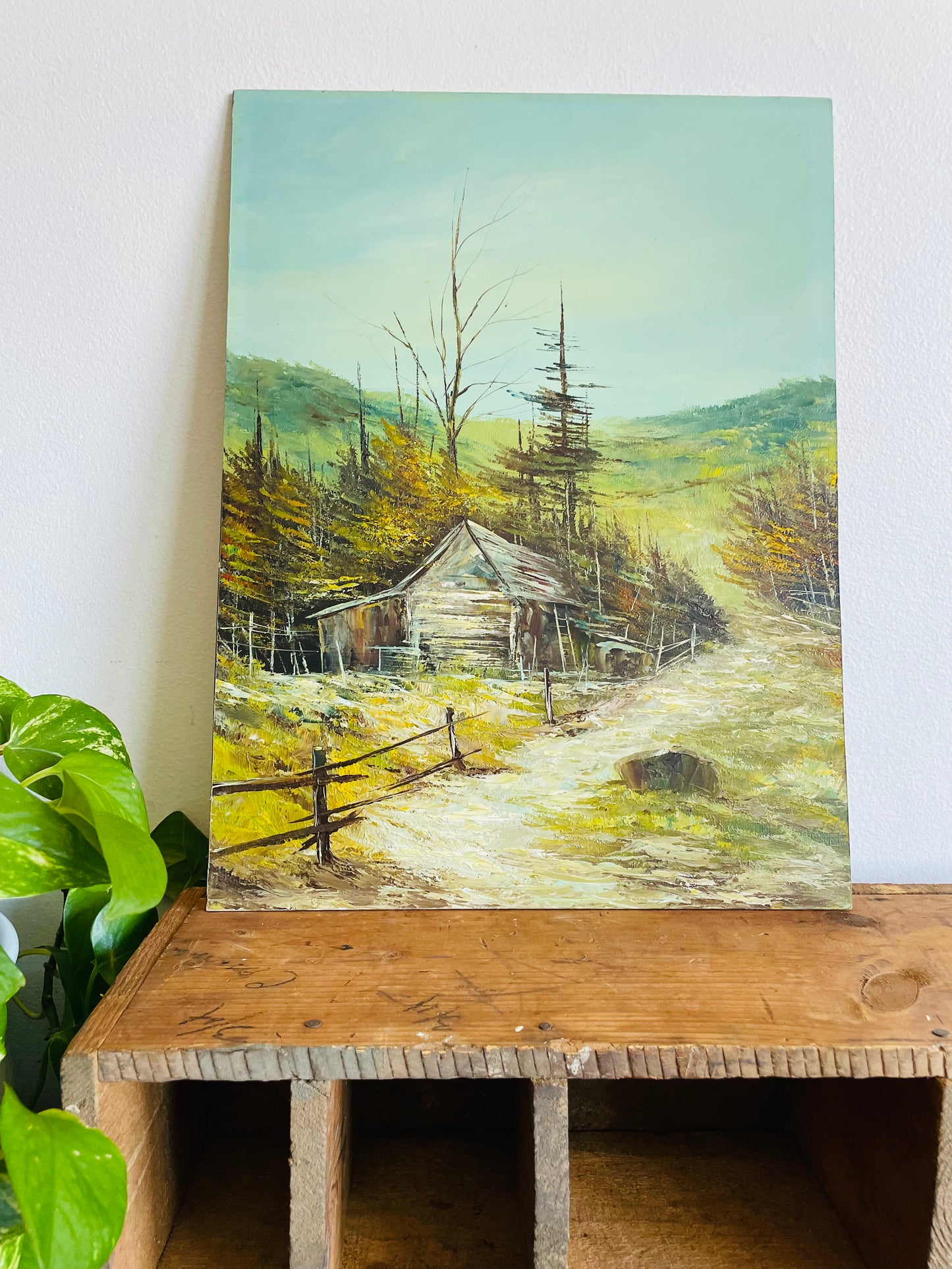 Original Art Oil Painting on Board - Rustic Barn or Cabin in Nature Scene