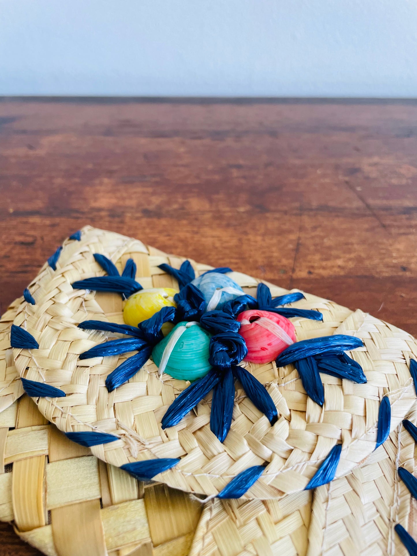 Woven Straw Wallet Pouch with Raffia & Coloured Sea Shells