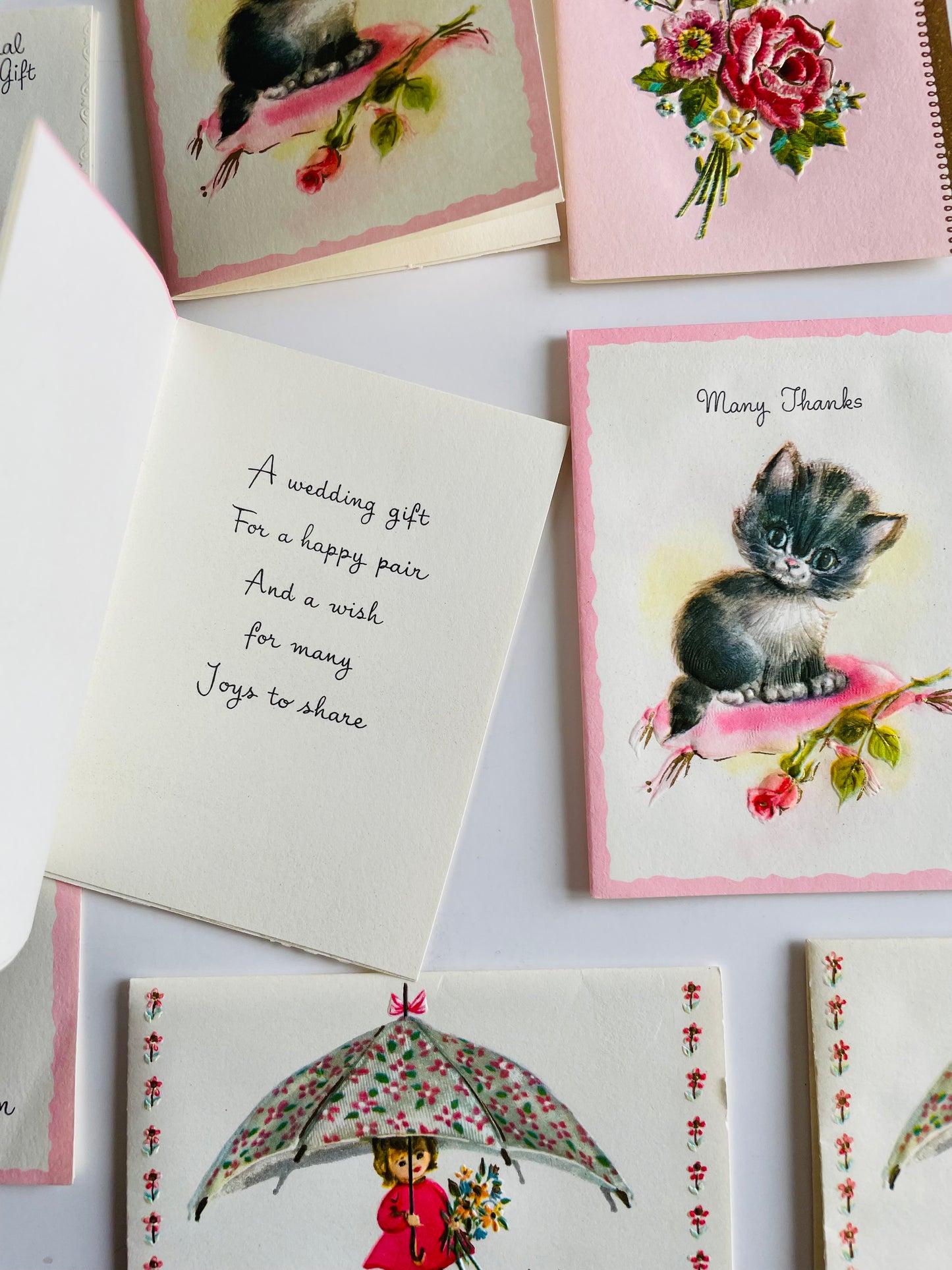 Vintage Box of Absolutely Adorable Unused Mini Cards - Thank You, Birthday, Shower, Wedding - Set of 10 with Envelopes