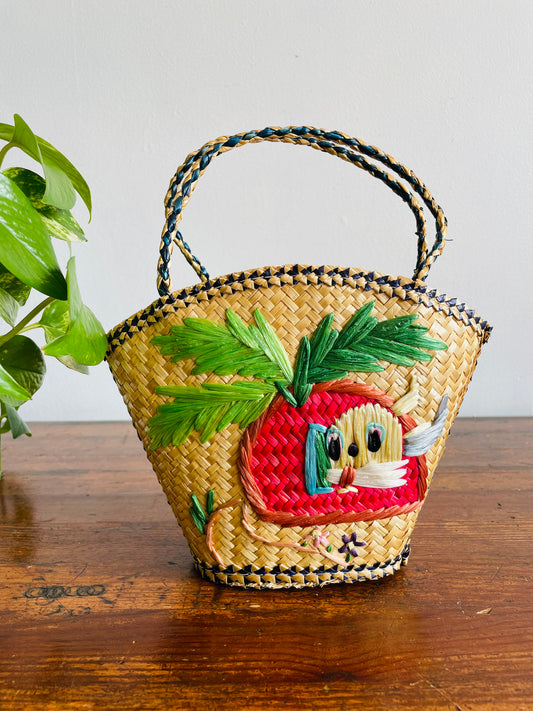 Mini Lined Woven Straw Purse with Cute Raffia Design - Made in the People's Republic of China