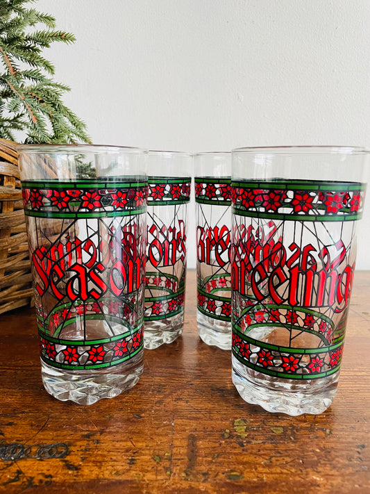 Stained Glass Season's Greetings Glasses - Set of 4