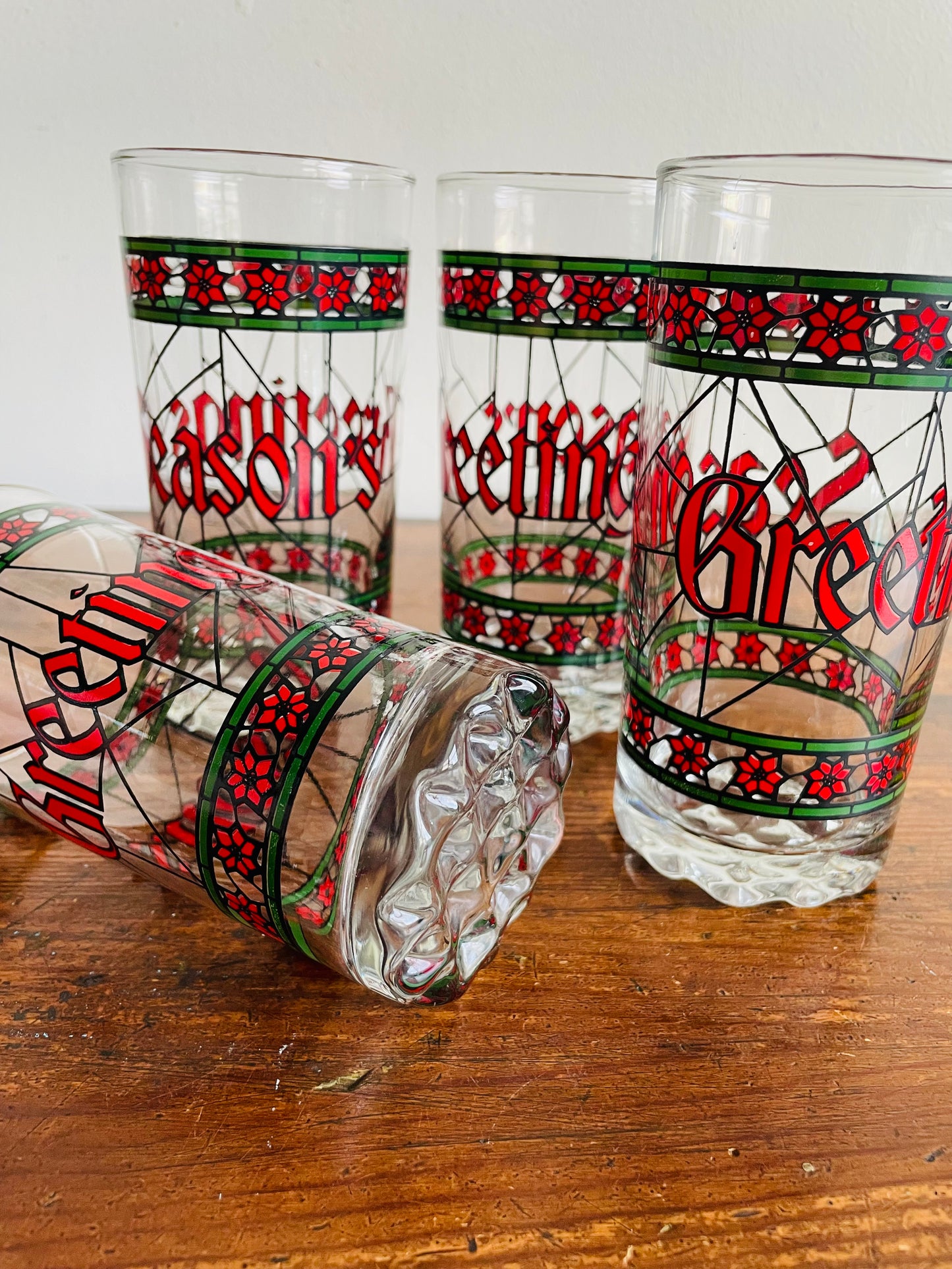 Stained Glass Season's Greetings Glasses - Set of 4
