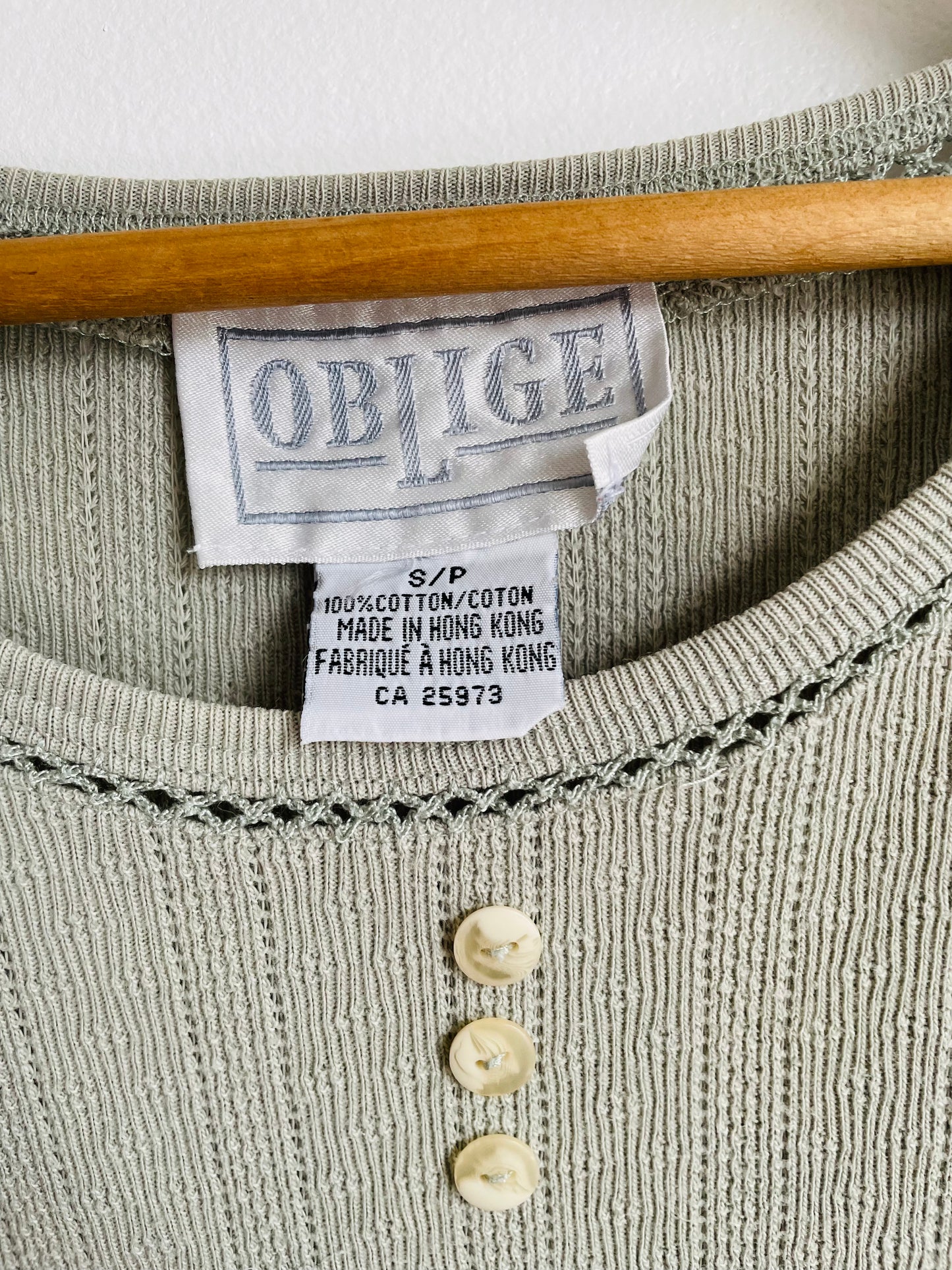 Oblige 100% Cotton Sage Green Cottagecore T-Shirt - Made in Hong Kong - Size Small