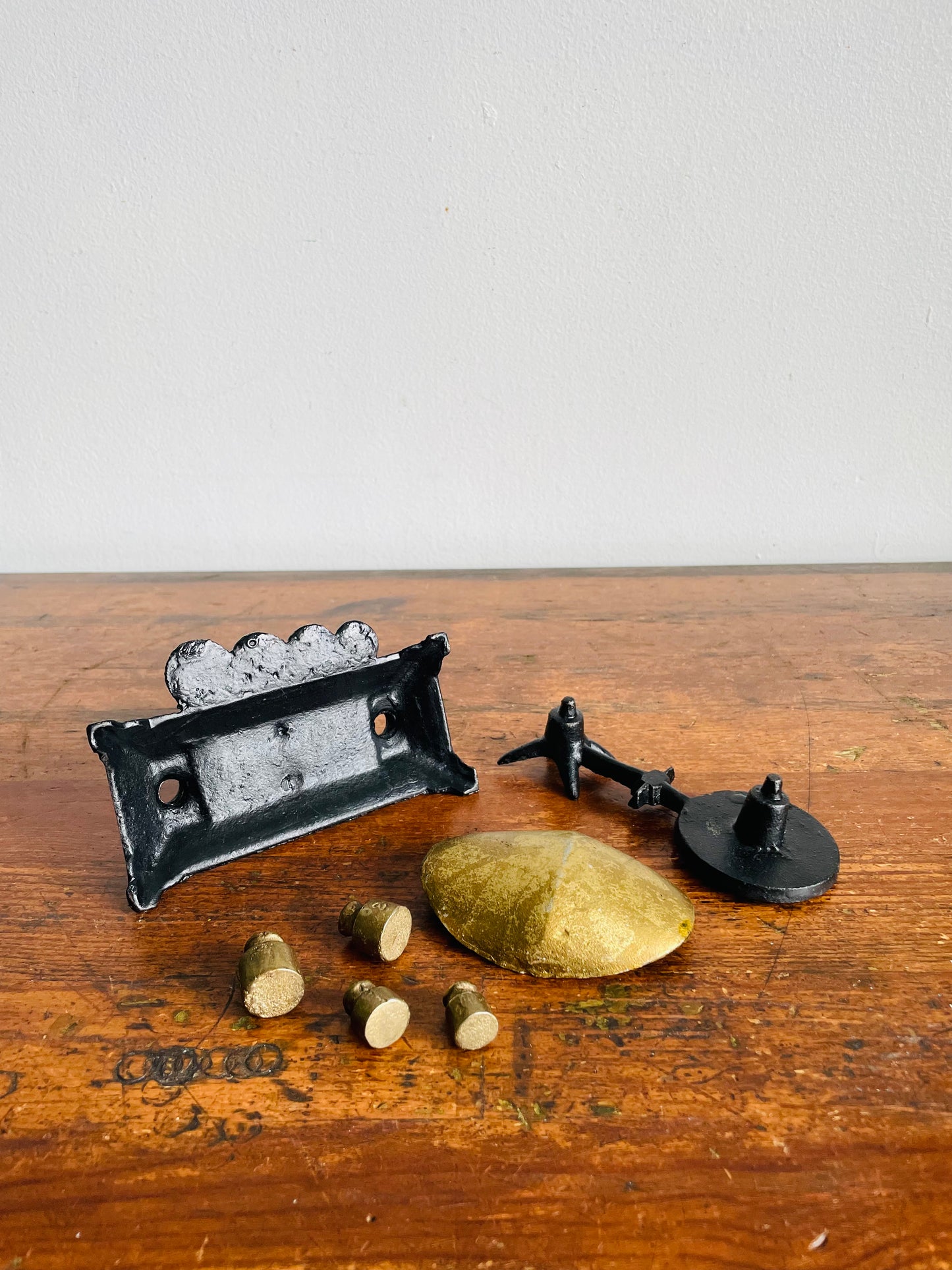 Vintage Solid & Heavy Miniature Cast Iron Balance Scale with Weights