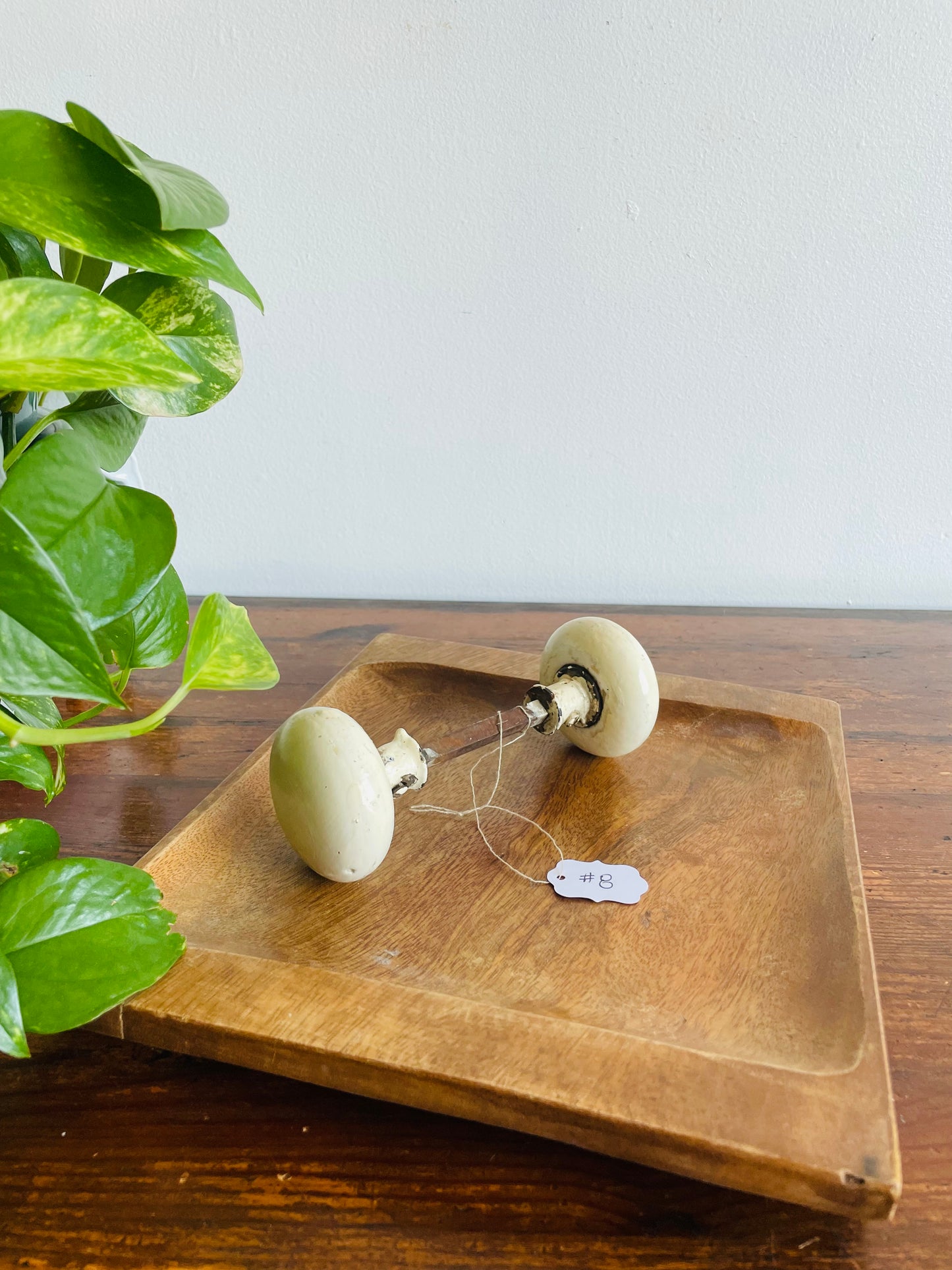 White Porcelain Door Knob Set with Connecting Spindle Shaft #8