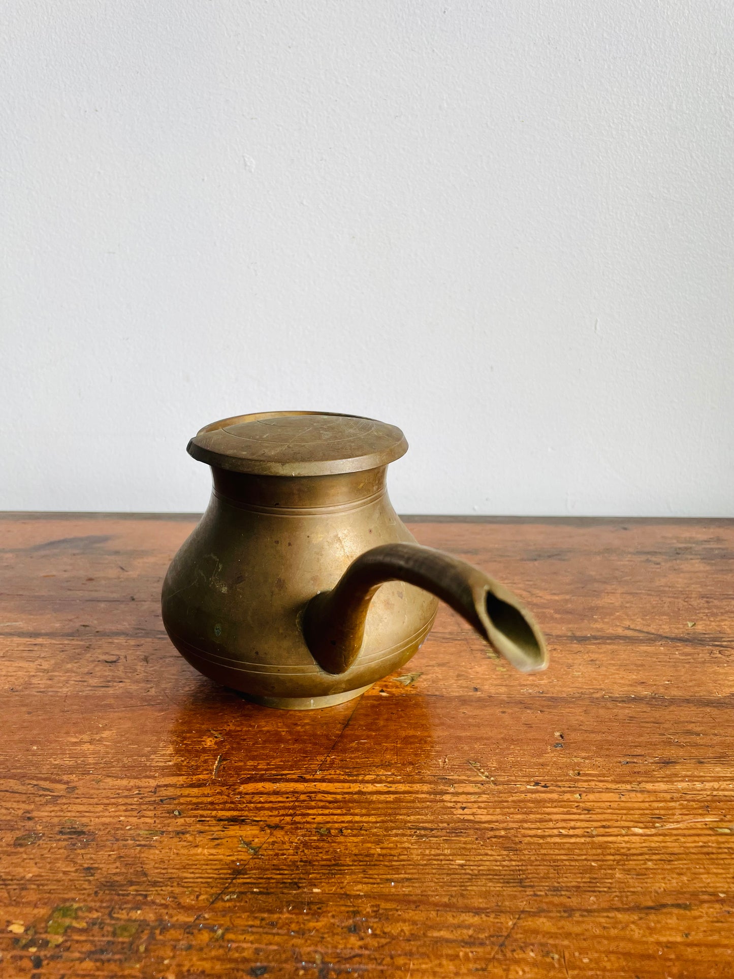 Vintage Solid Brass Watering Can with Long Spout & Curved Handle - Made in India