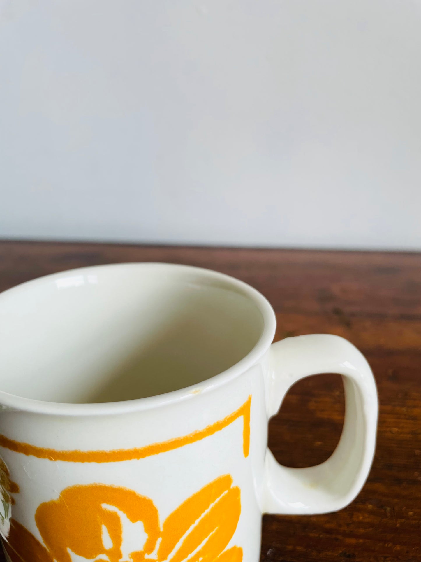 Mustard Yellow & Green Flower Mugs - WP Made in England - Set of 2