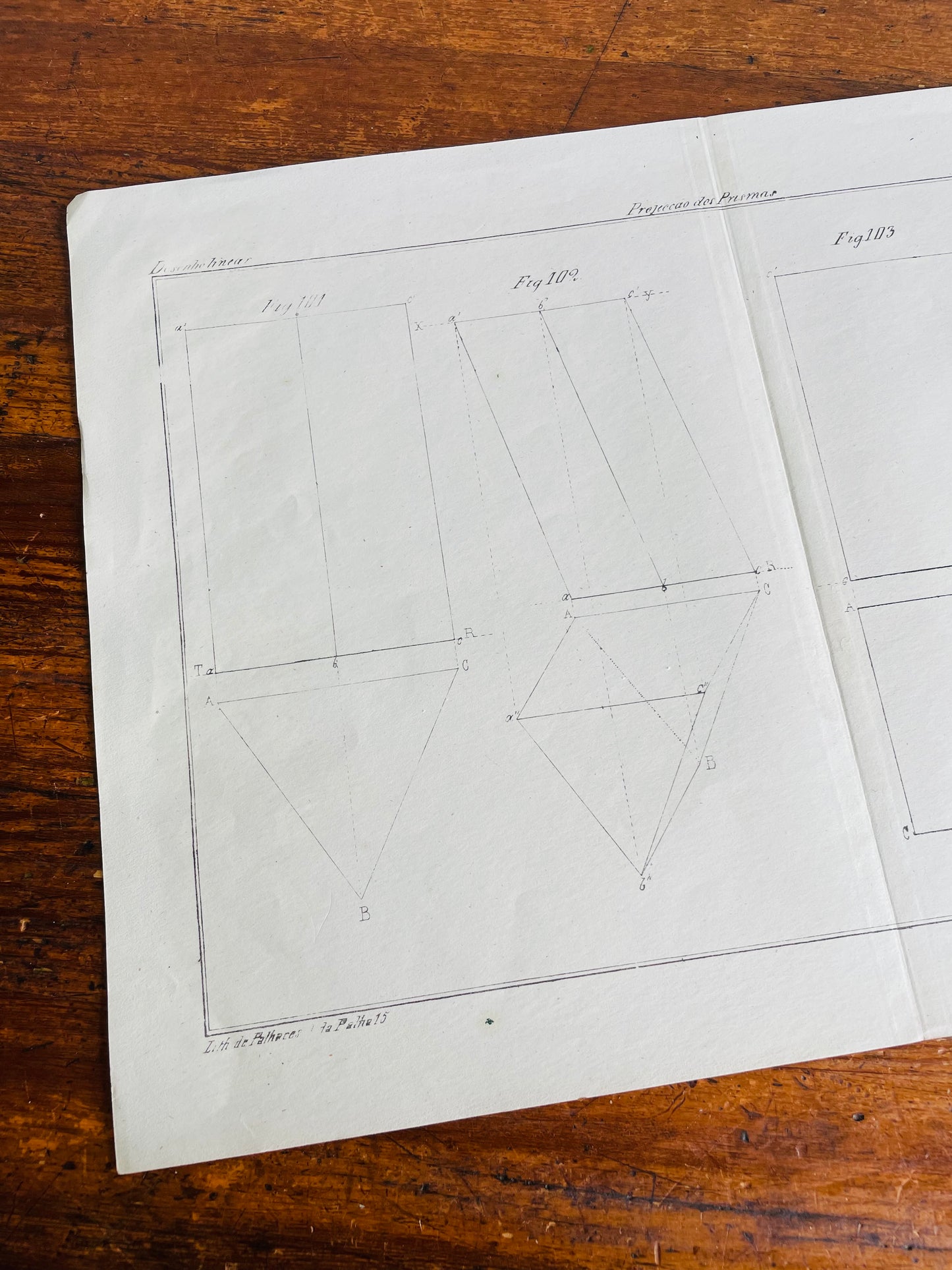 Antique Architecture Art Student Portfolio Drawing - Projection of Prisms # 1 - Found in Lisbon, Portugal