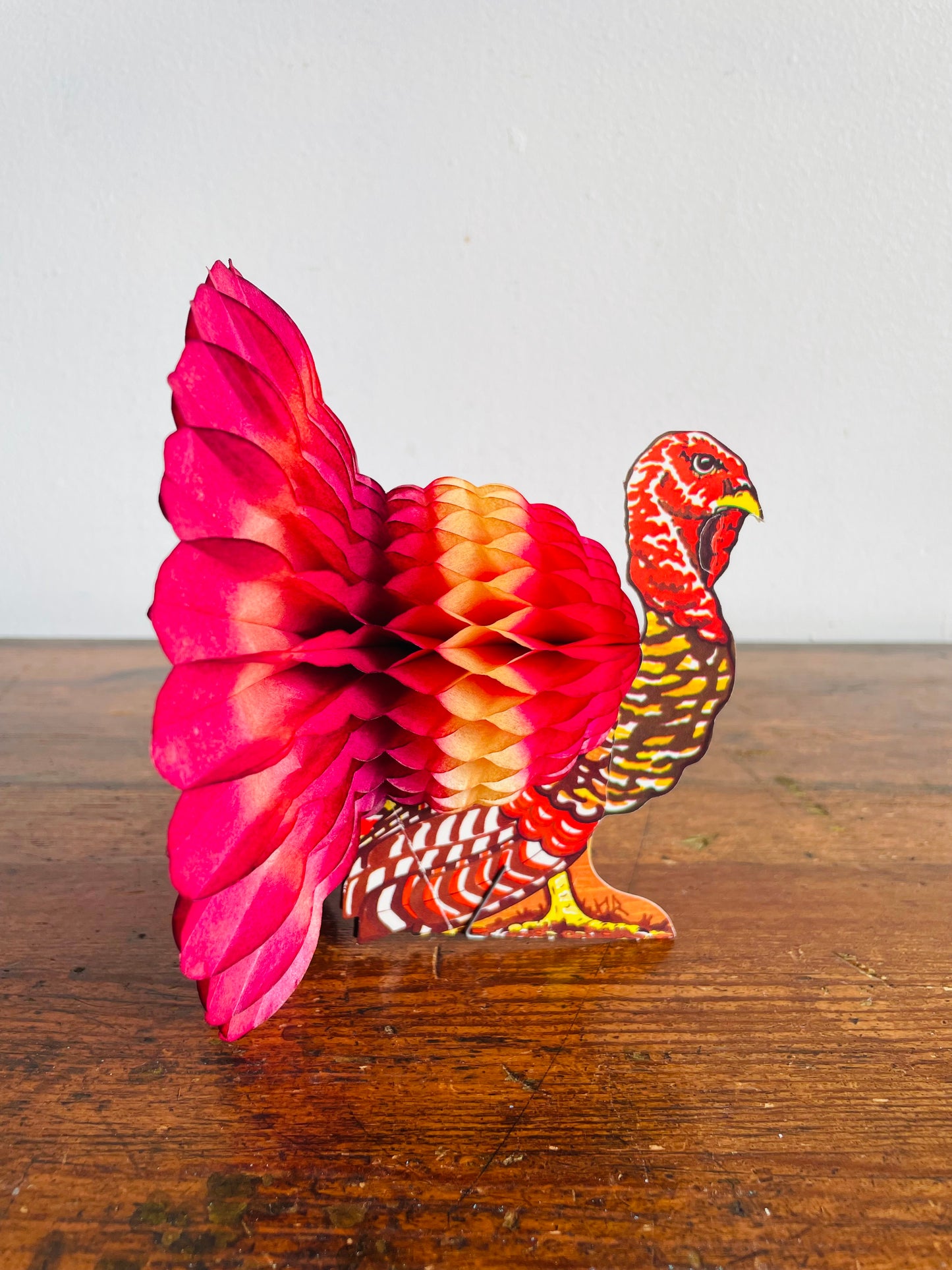 Vintage Danish Amscan Cardboard & Tissue Paper Standing Mini Turkey Honeycomb Decoration - Thanksgiving & Autumn Decor - Made in Denmark