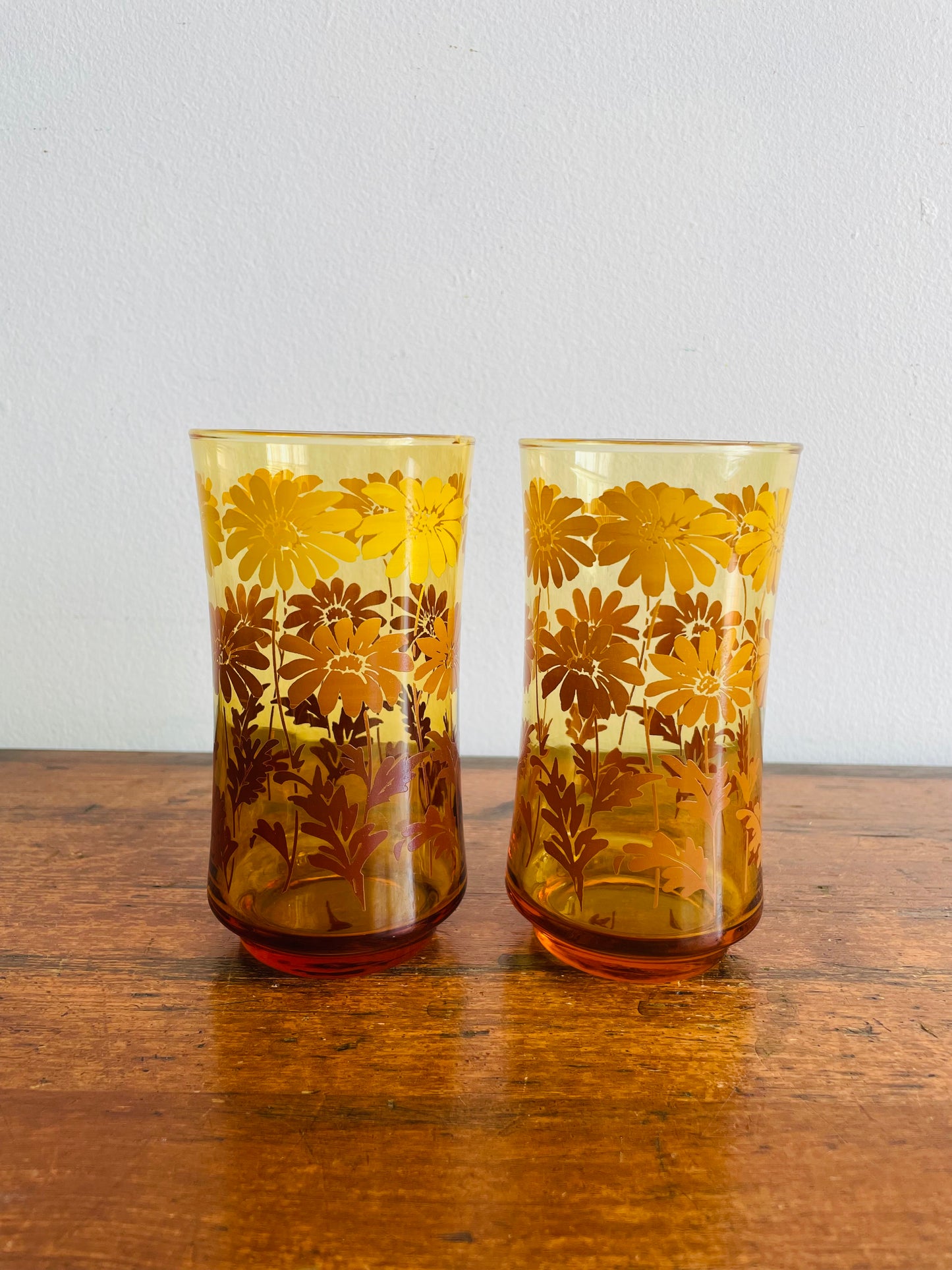 Libbey Amber Ombre Flower Drinking Glasses - Set of 2