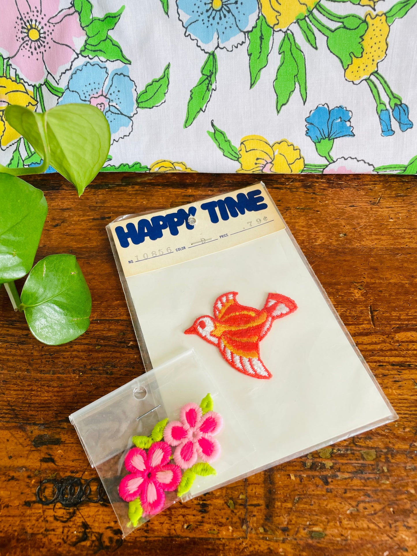 Groovy Patches - Happy Time Orange & Yellow Bird & Pink Flowers - Set of 2