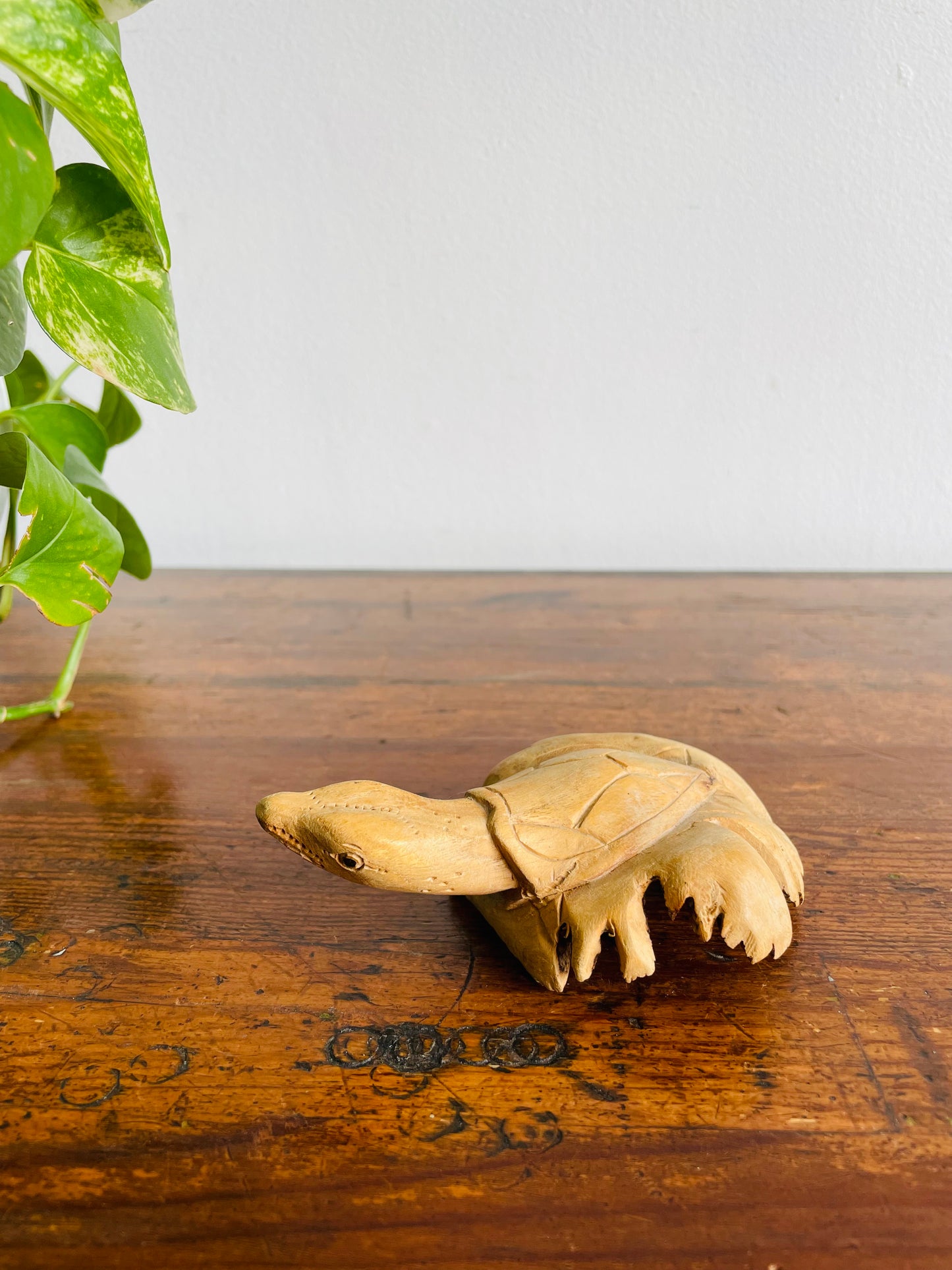 Hand Carved Wooden Turtle Sculpture Figurine