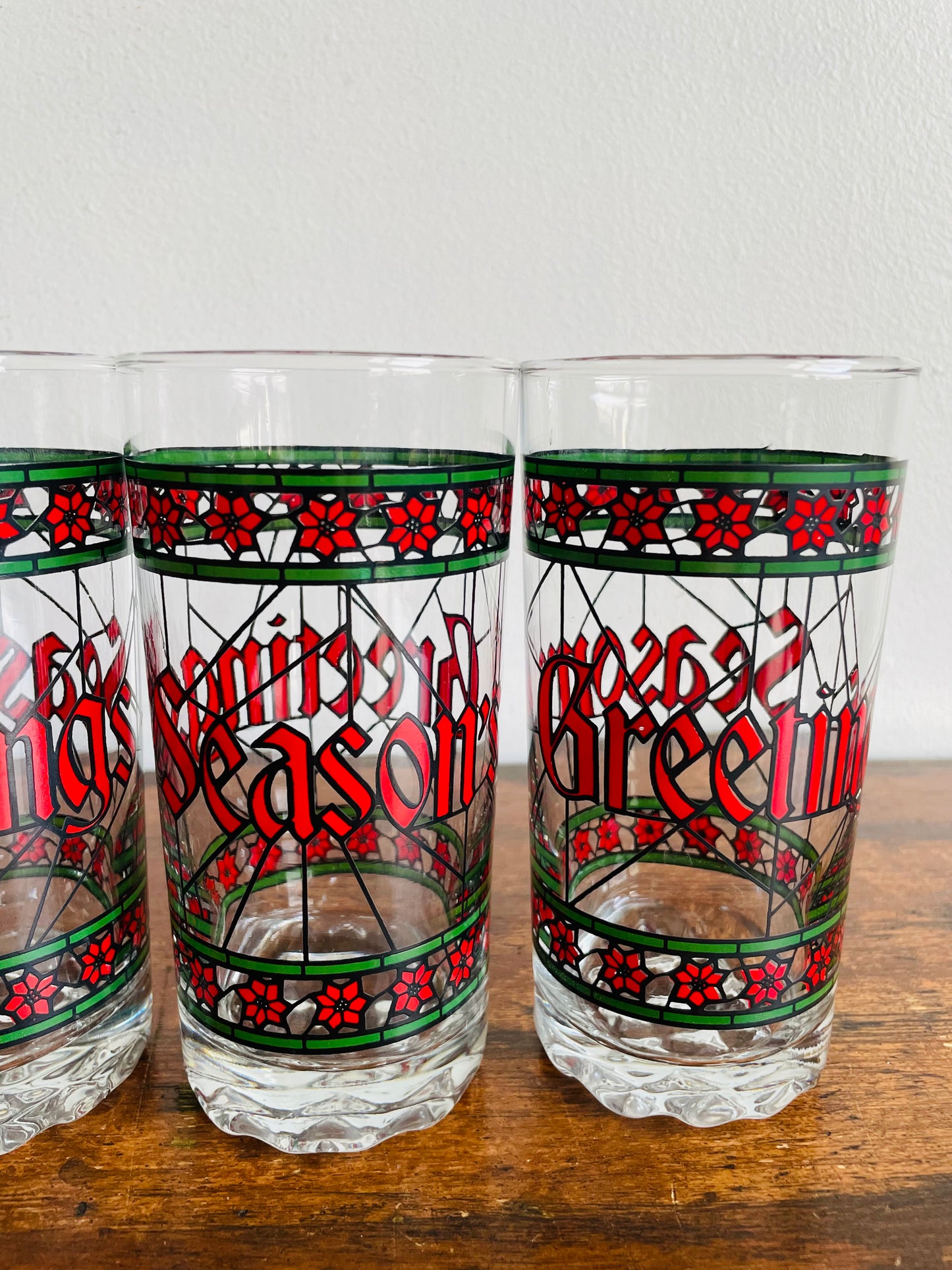 Stained Glass Season's Greetings Glasses - Set of 4