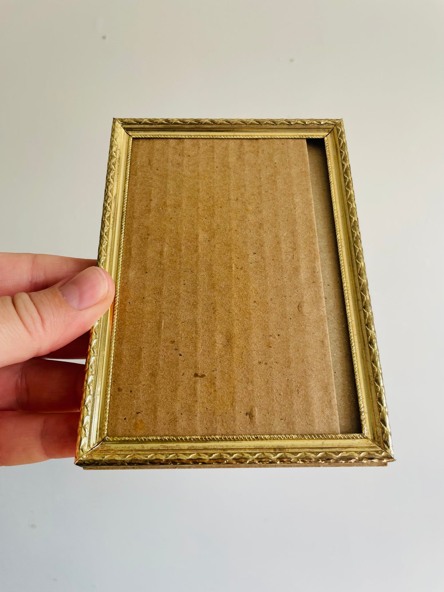 Brass Metal Picture Frame Without Glass - Easel Prop to Stand - 3" by 4.5" Photo Size
