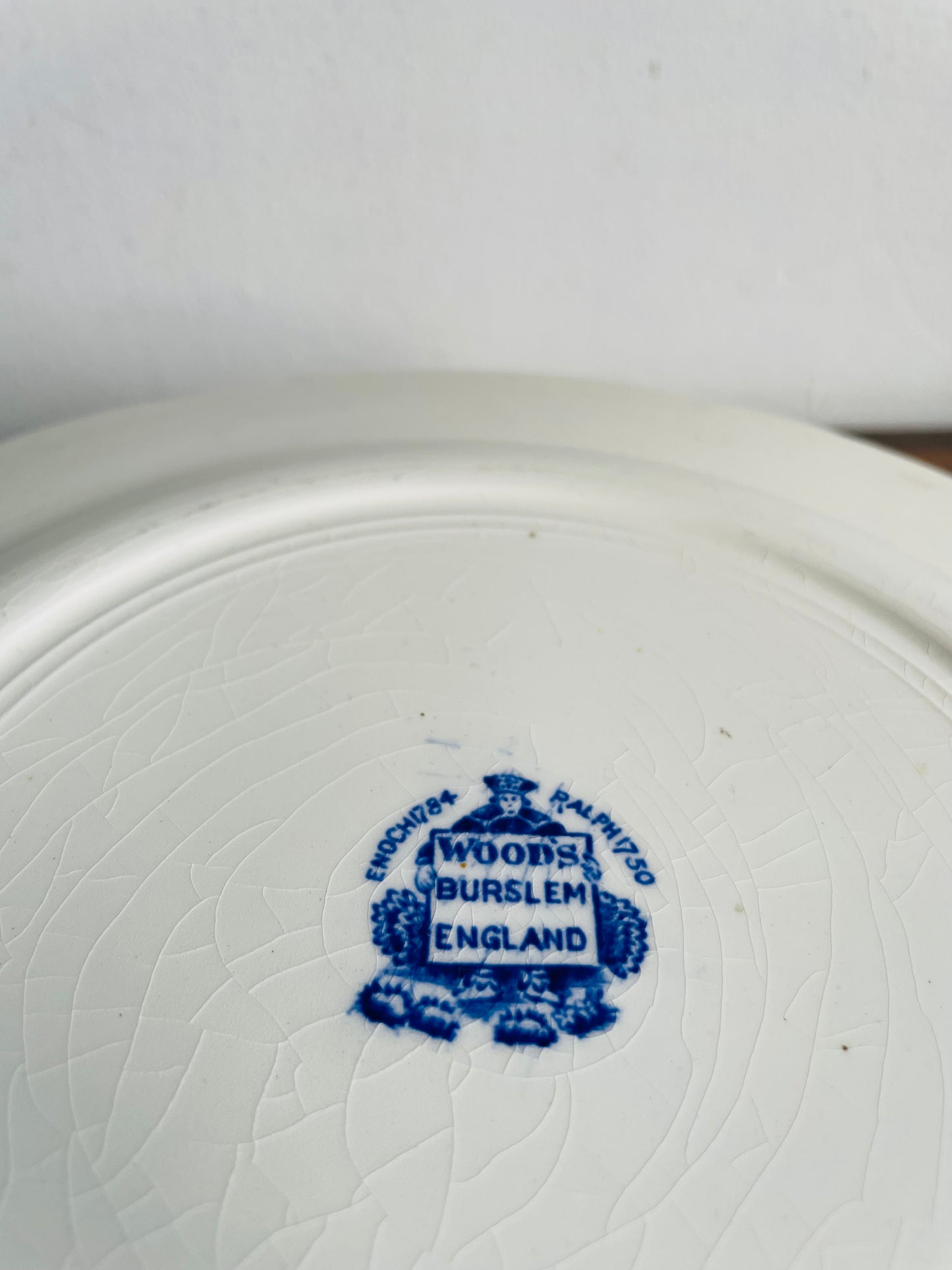 Vintage Wood's Burslem England Cobalt Blue Transferware 10.75" Turkey Plate