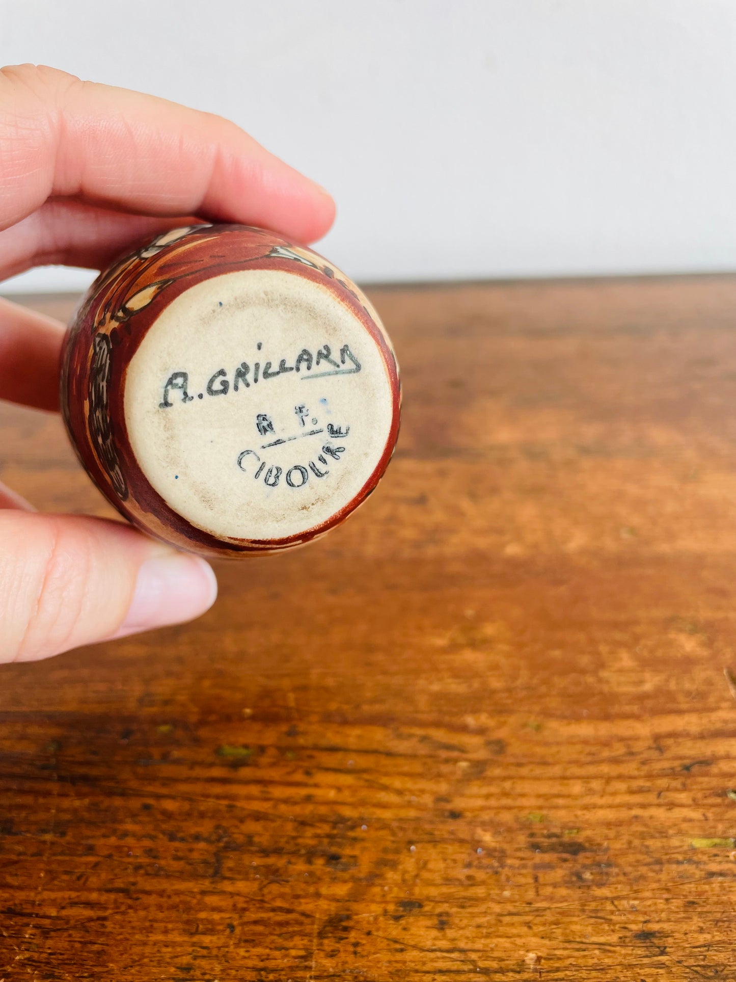RF Ciboure Pottery Vase from French Basque Country - Signed by Artist Anne Marie (A.) Grillard - Found in Limerick, Ireland