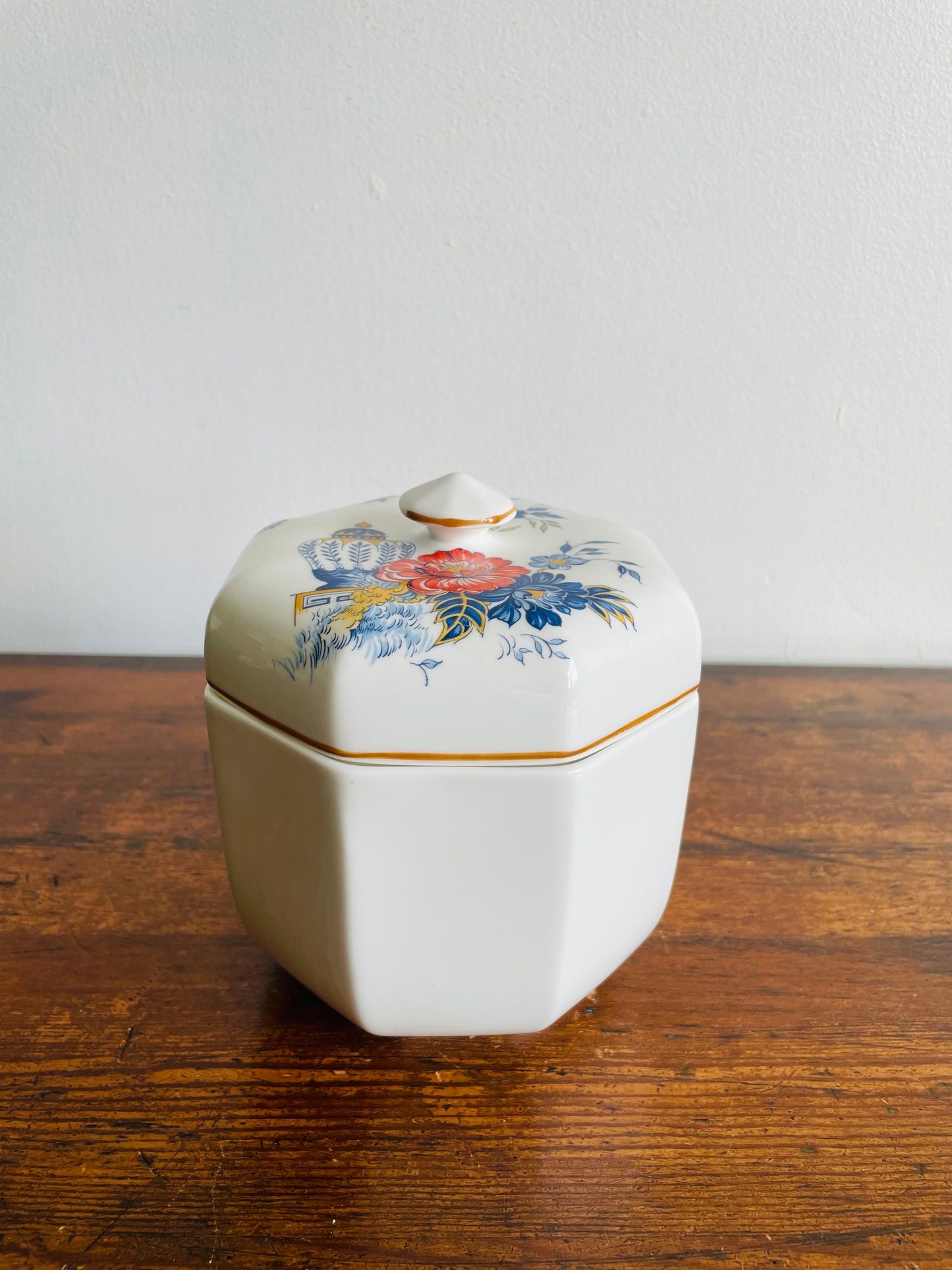 Crown Staffordshire Penang Fine Bone China Octagon Biscuit Canister Jar with Lid