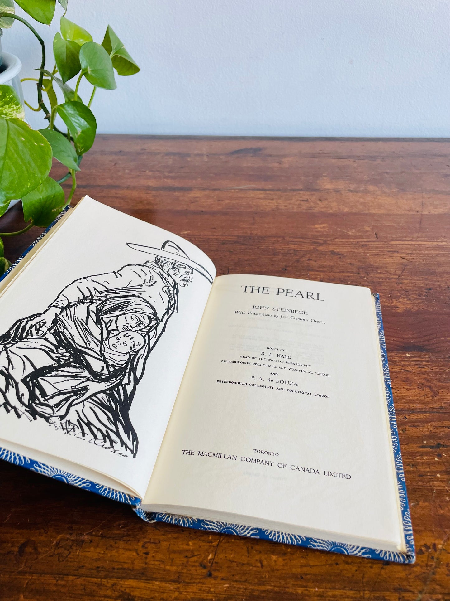 MacMillan Blue Hardcover Book Bundle - The Pearl by John Steinbeck (1958), Two Solitudes by Hugh MacLennan (1951), & The Mayor of Casterbridge by Thomas Hardy (1962)