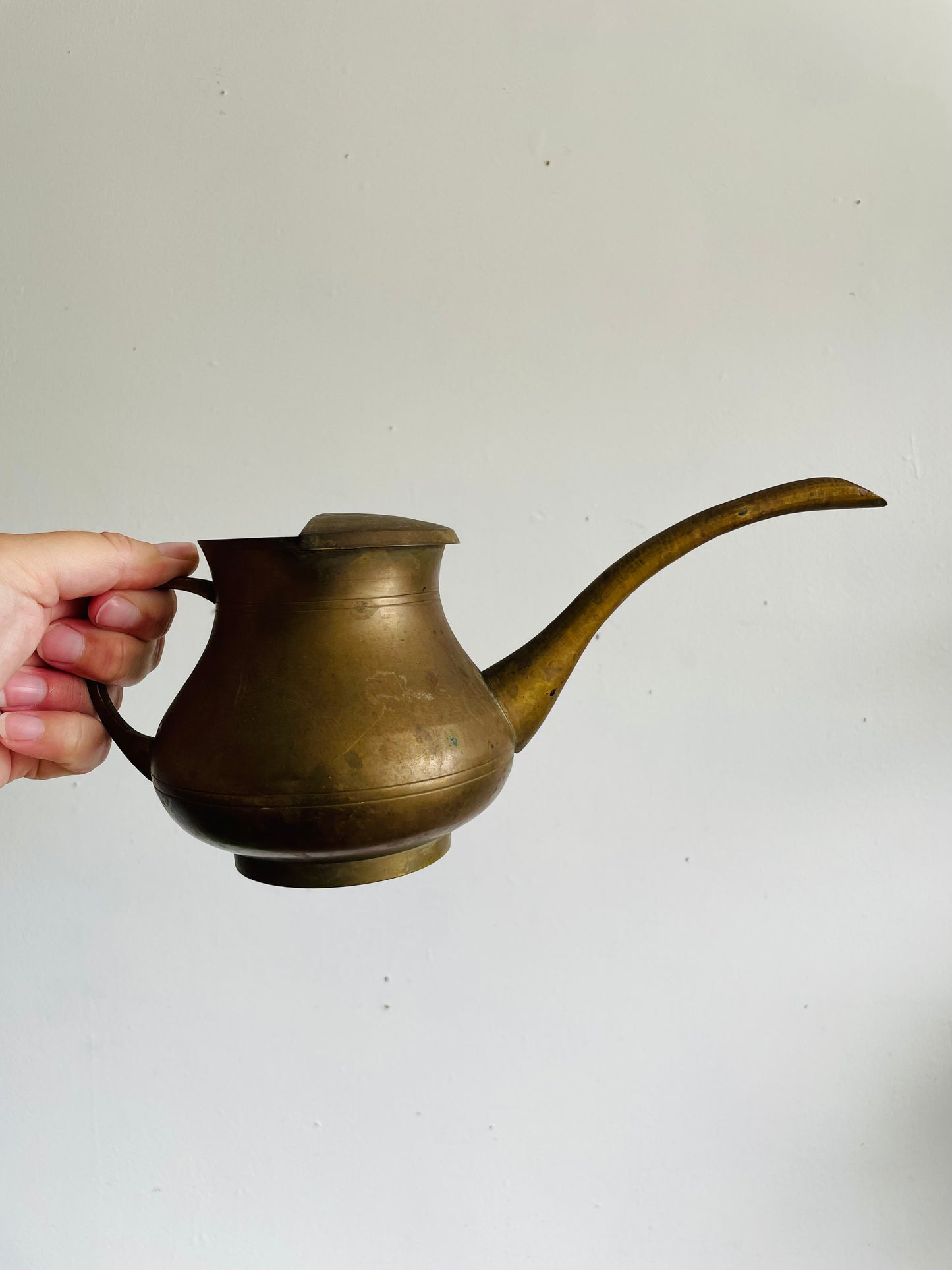 Vintage Solid Brass Watering Can with Long Spout & Curved Handle - Made in India