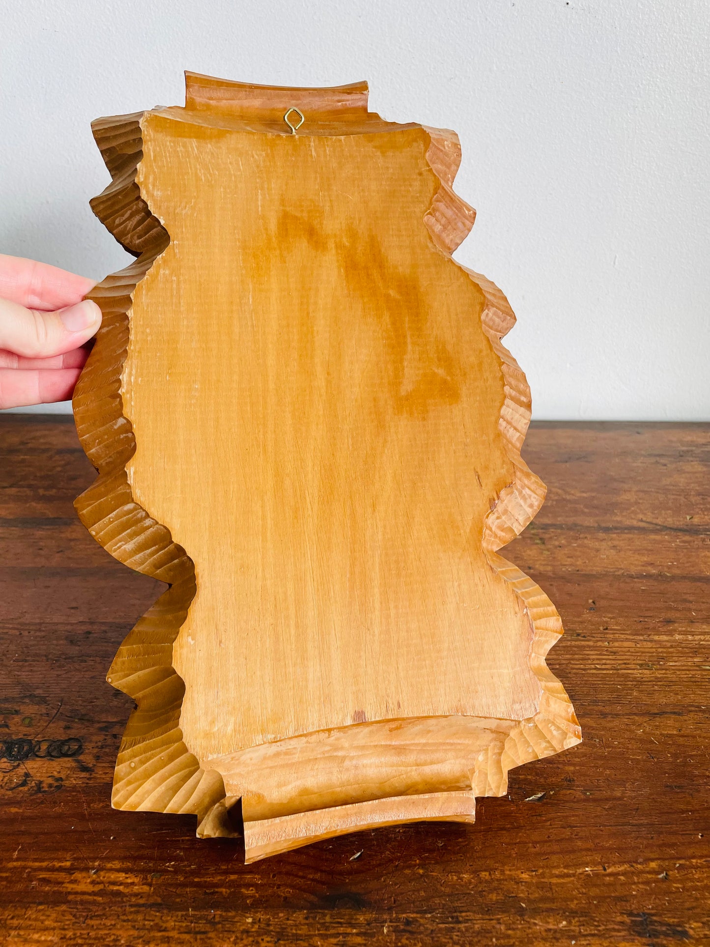 Vintage Gorgeous Carved Wood Tray with Leaf Design & Handles - Can Hang or Lay Flat