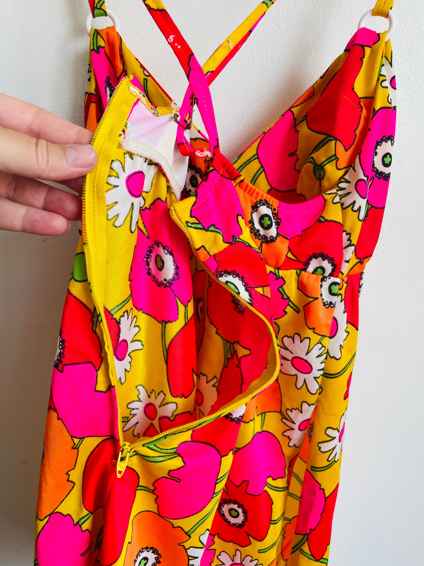 Groovy Sears Junior Bazaar Two Piece Sun Lounge Set or Swimsuit with Bright Flower Pattern - Wear Separately or Together - Bottoms & Tank Top - Please Read