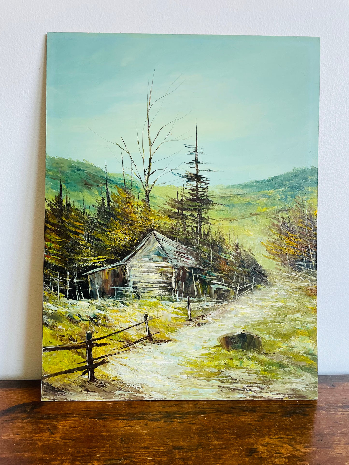 Original Art Oil Painting on Board - Rustic Barn or Cabin in Nature Scene
