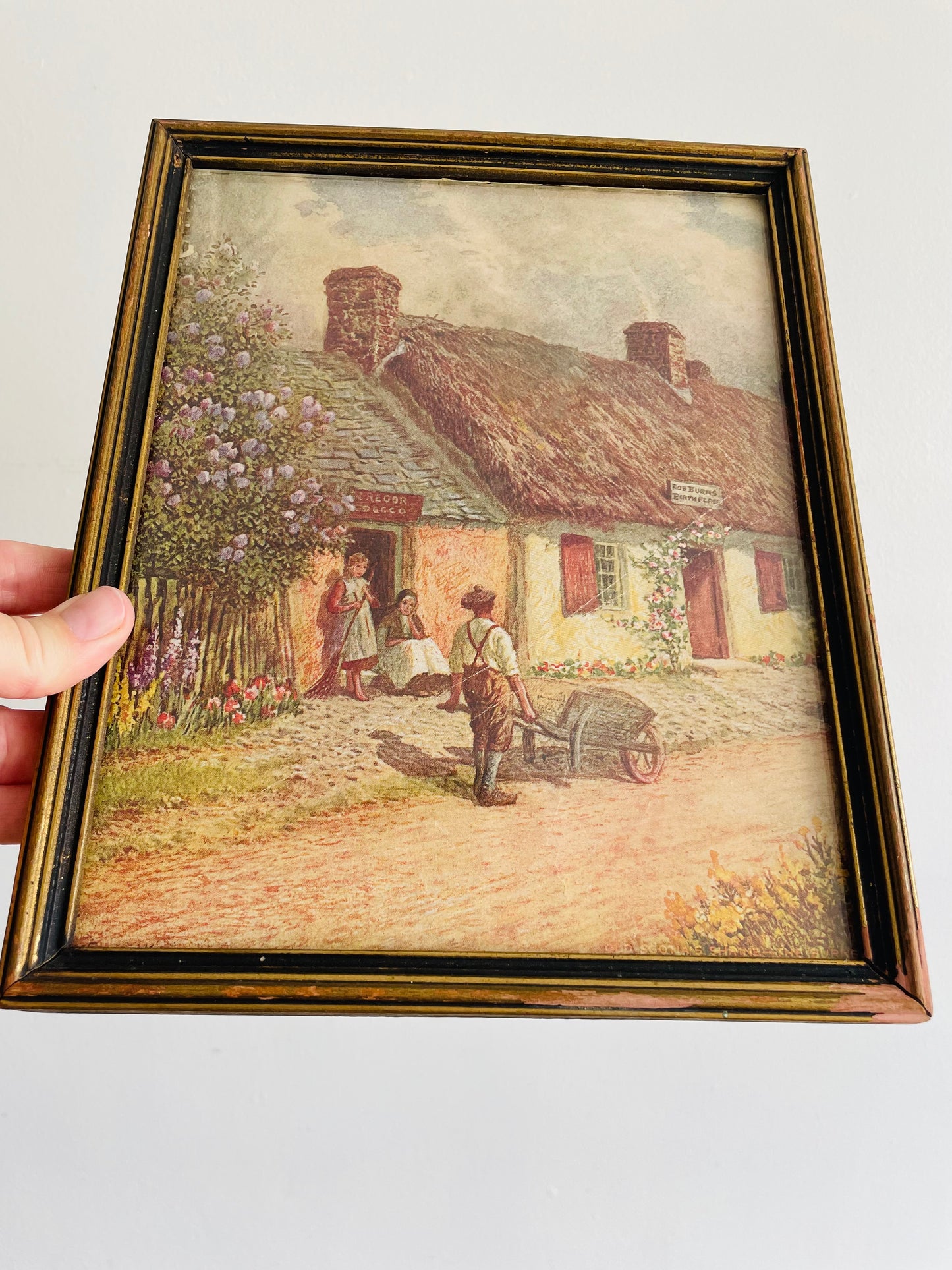 1930s Print Picture of Thatched Roof Cottage Village Scene - "Old Scotia's Shrine - The Burns"