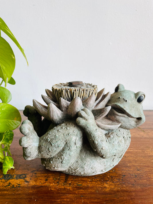 Adorable Frog with Flower Sprinkler or Fountain Water Feature - Easily Attaches to a Garden Hose!