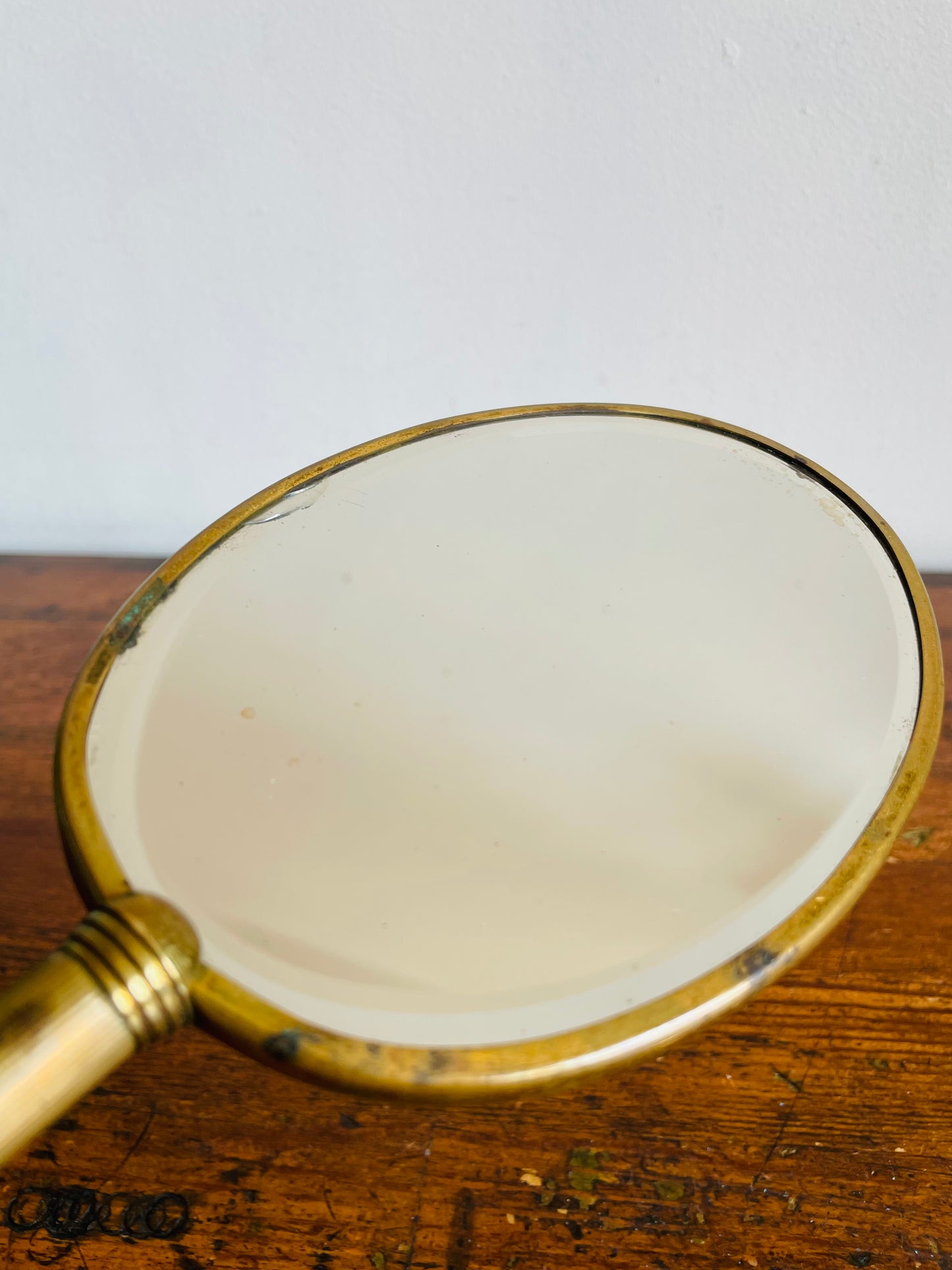 Brass Handheld Mirror with Victorian Lady in Dress