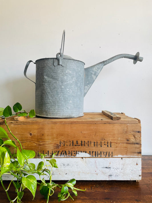 Vintage Large Zinc Galvanized Metal Watering Can with Pour Spout- Outdoor Use & Rustic Garden Decor - Tested & Holds Water