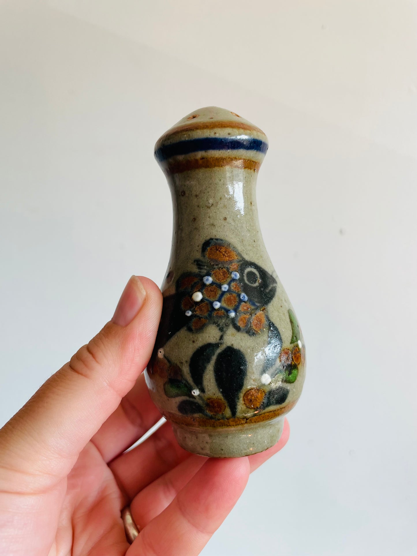 Vintage Tonala Mexican Pottery Salt & Pepper Shakers with Fish Design - Set of 2
