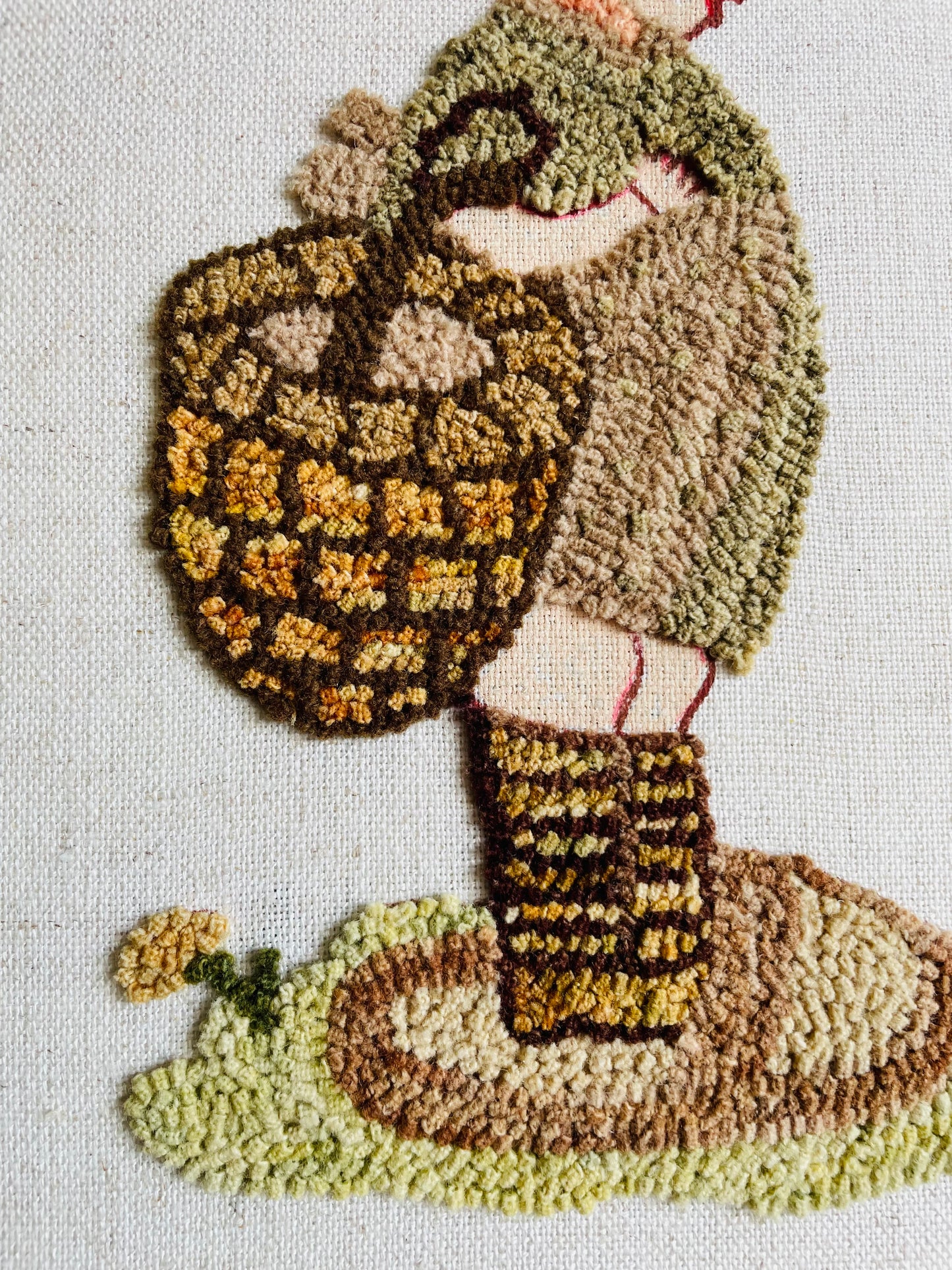 Woodland Forager Girl Rug Hook Embroidery Picture - October 1979