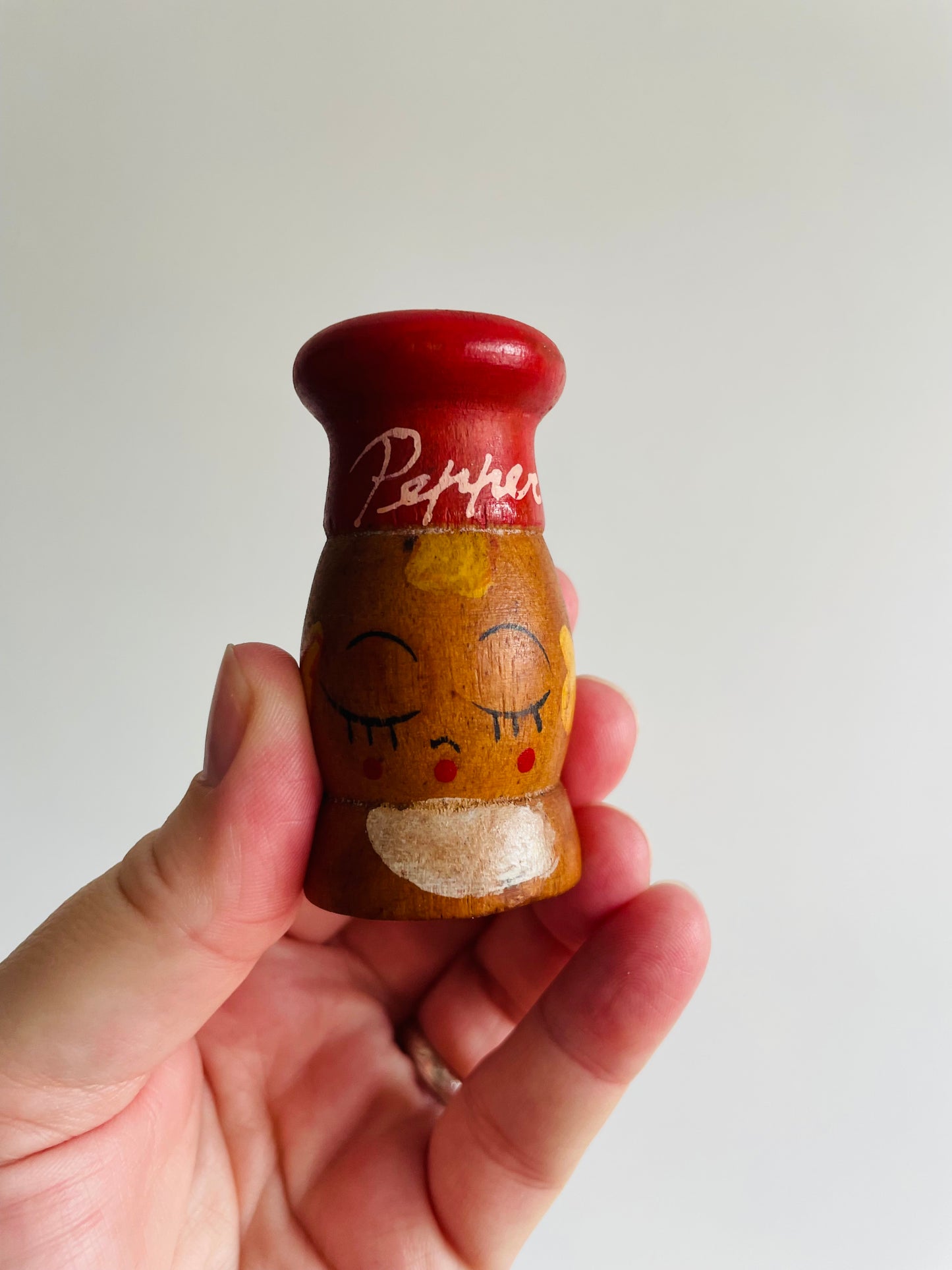 Adorable Wood Salt & Pepper Shakers with Hand Painted Faces