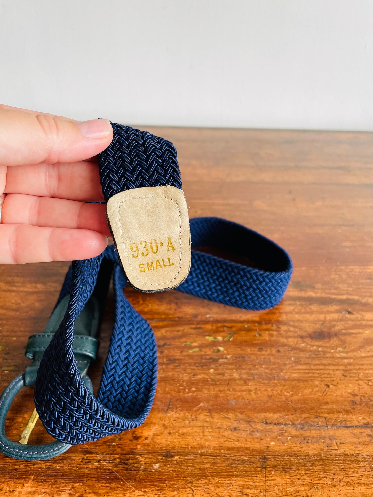 Navy Blue Braided Rope Belt with Leather Buckle - Very Stretchy Rope!