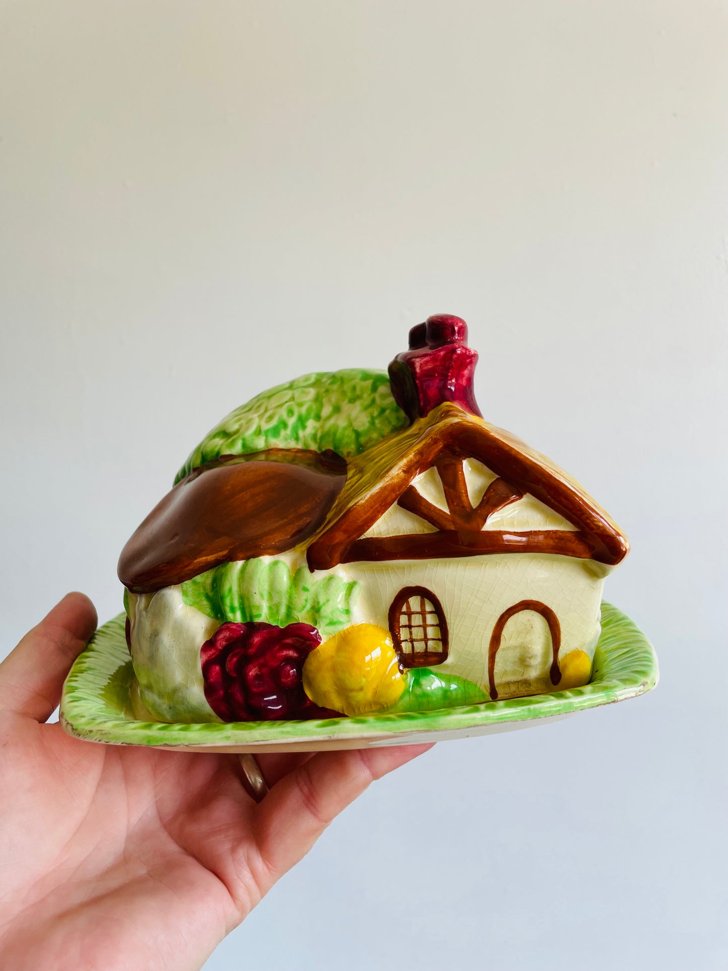 1930s Wade Heath Cottage Covered Butter Dish - Made in England