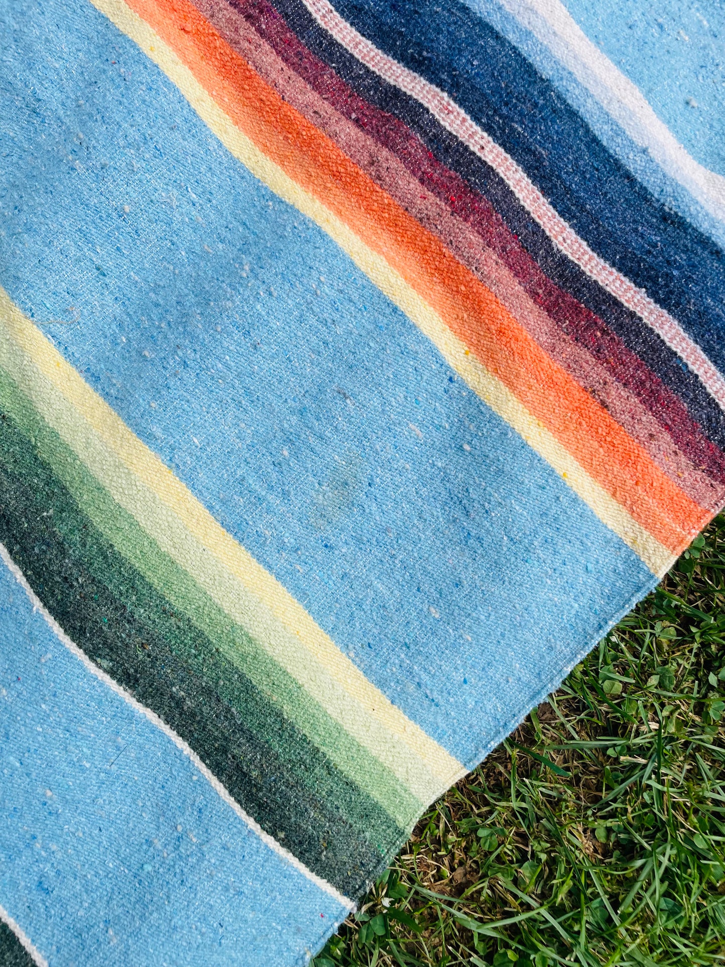 Very Large Mexican Blanket with Stripes & Aztec Pattern - AS-IS